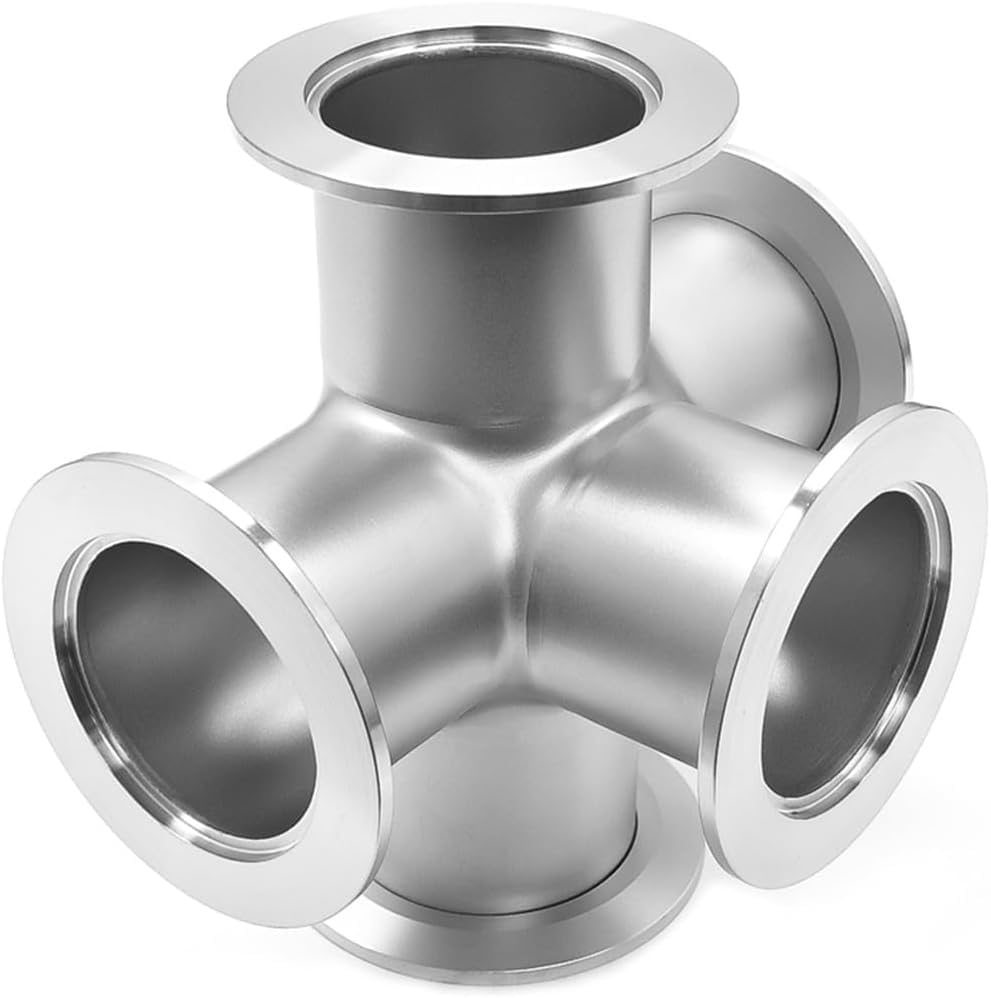 Stainless Steel KF-50 Vacuum Fittings - 5-Way Cross Adapter for ISO-KF Flange NW-50 | Compatible with Vacuum Ovens, Chambers & Laboratory Equipment