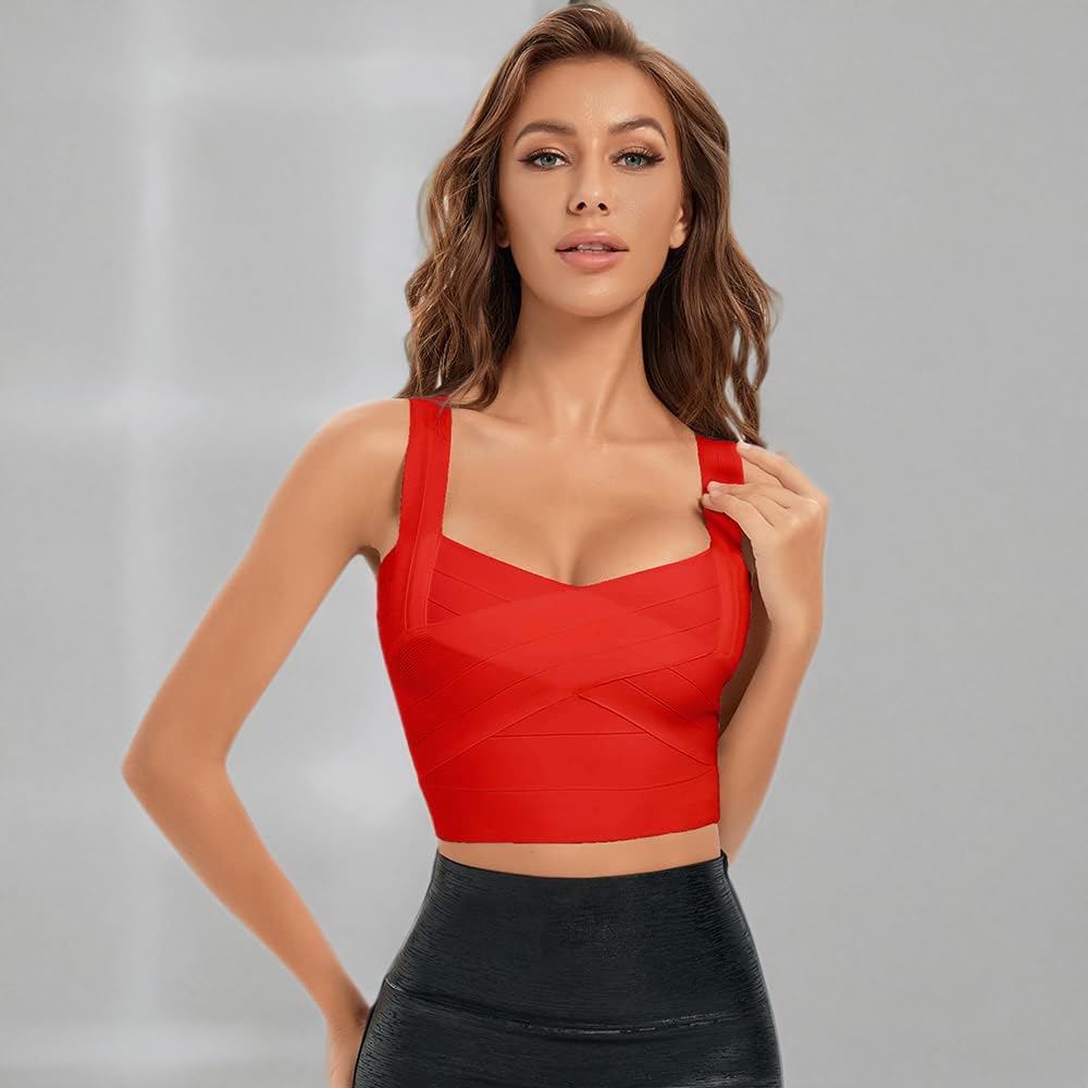 Sexy Women's Bodycon Bandage Crop Tank Top - Stretchy Sleeveless Summer Tops for Clubbing, Beach & Night Out