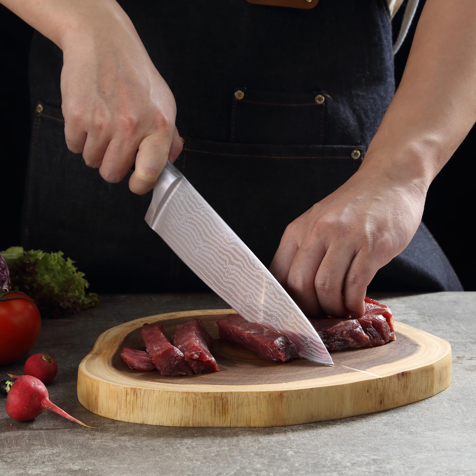 BEWOS 8.3-Inch Professional Chef Knife Set with Sharpener - Ultra Sharp Stainless Steel Kitchen Knives for Cooking, Slicing & Chopping - Ergonomic Handle & Gift Box - Perfect for Home Chefs & Professional Kitchens