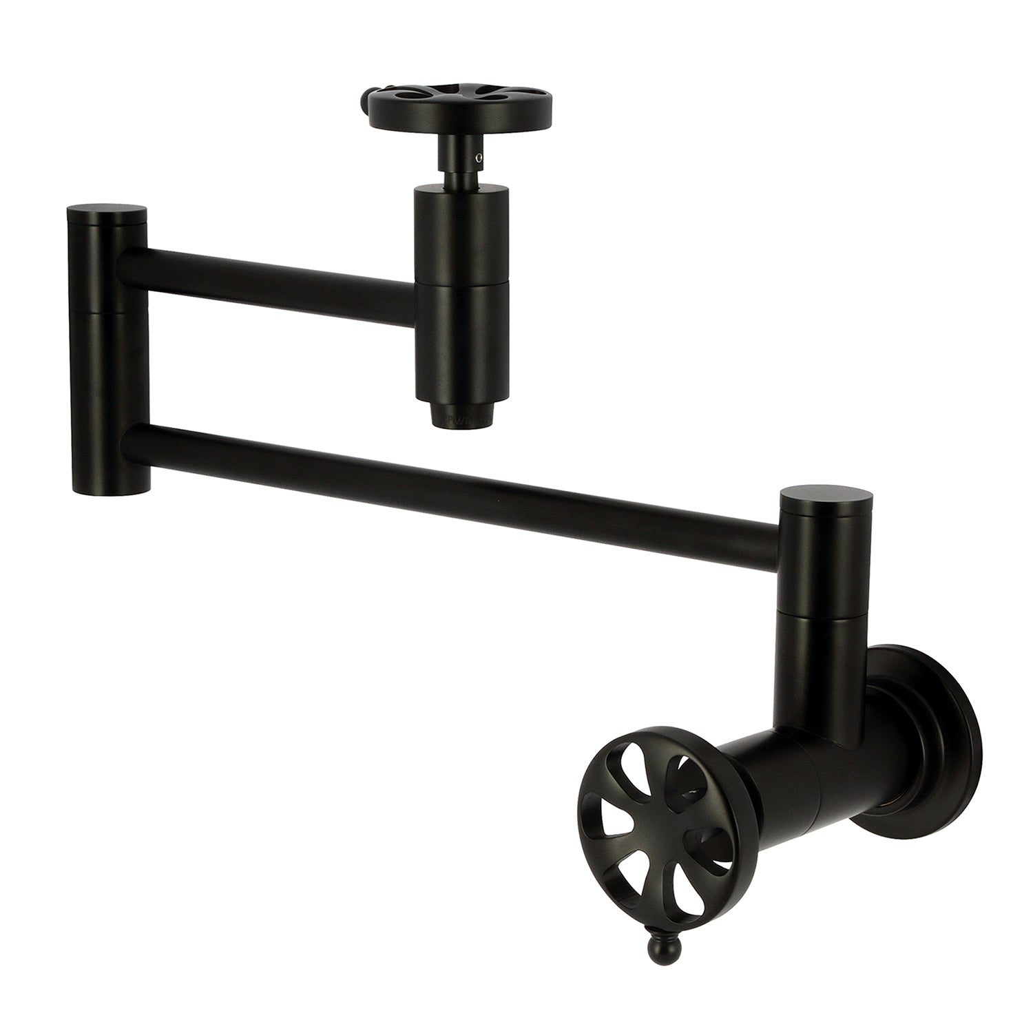 Belknap KS8100RX Matte Black Wall Mount Pot Filler Faucet - Two Handle Commercial Style Kitchen Sink Faucet for Cooking, Filling Pots & Pans - Perfect for Home Chefs & Restaurant Use