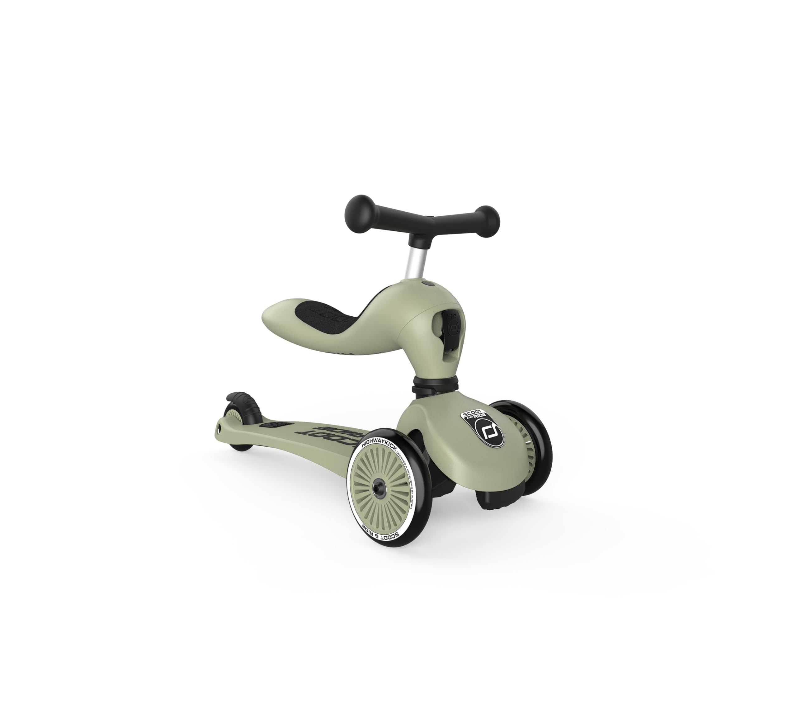 Scoot & Ride Highwaykick 1 2-in-1 Ride-On & Stand Scooter for Kids Ages 1-5 - Olive Green | Toddler Push Scooter & Balance Bike Alternative for Indoor & Outdoor Play