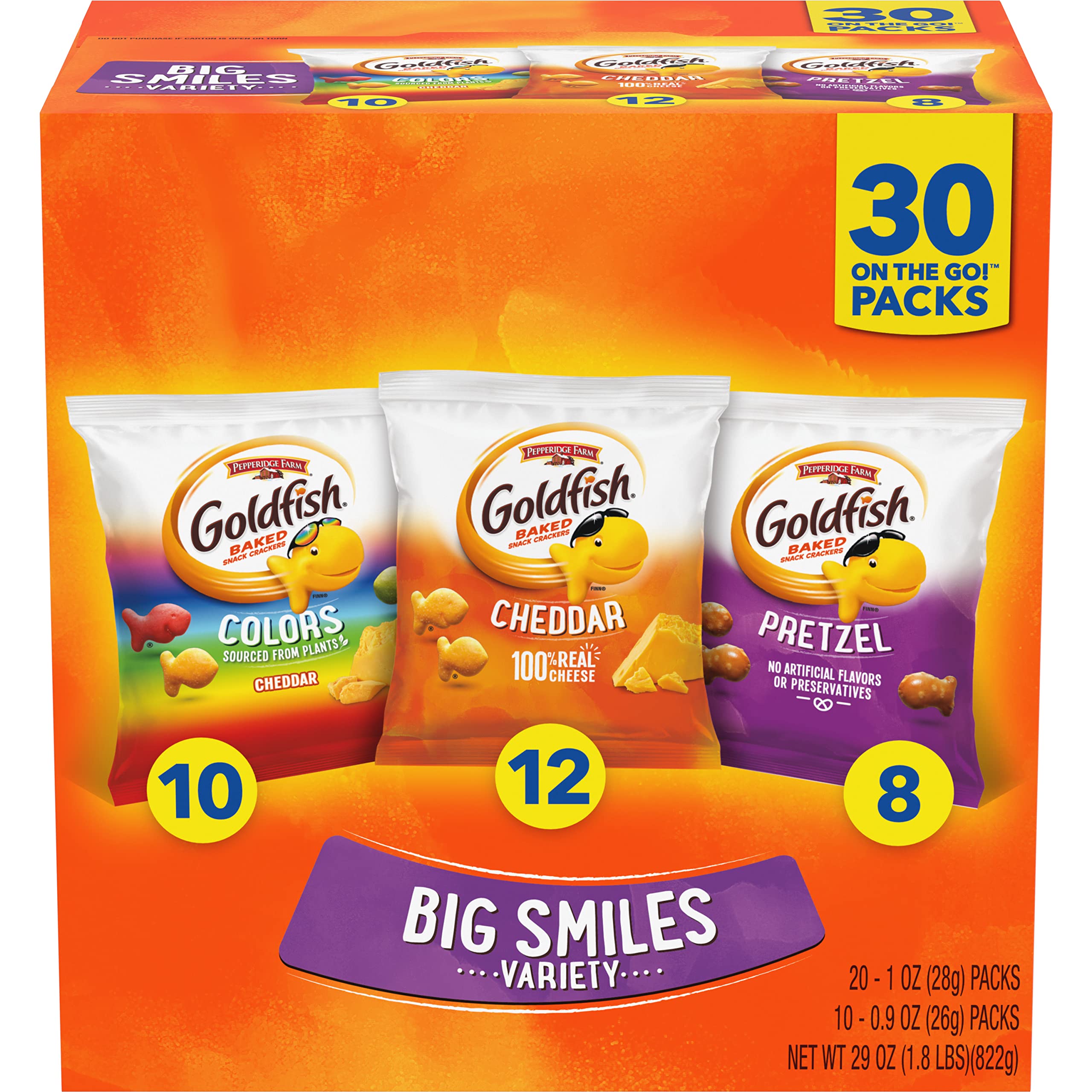 **Goldfish Crackers Big Smiles Variety Pack (30 Count) – Cheddar, Colors & Pretzels – Perfect for Lunchboxes, Snacks & Parties**