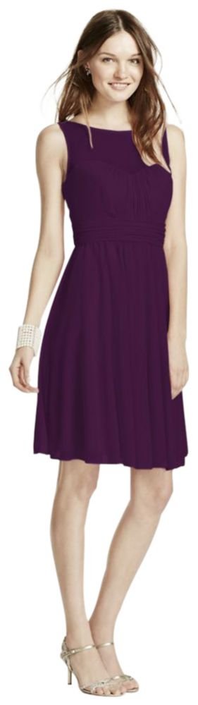 David's Bridal F15701 Short Mesh Bridesmaid Dress with Sweetheart Illusion Neckline - Perfect for Weddings, Parties & Formal Events
