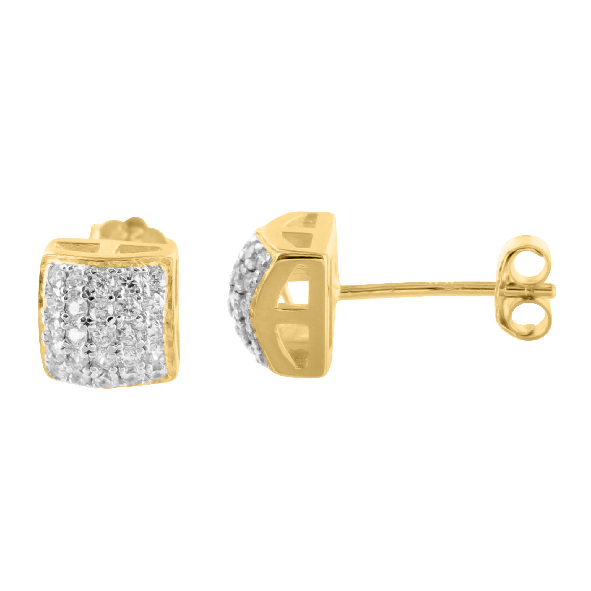 Yellow Gold Plated Cubic Zirconia 925 Sterling Silver Dome Earrings for Women - Perfect for Weddings, Parties & Everyday Elegance