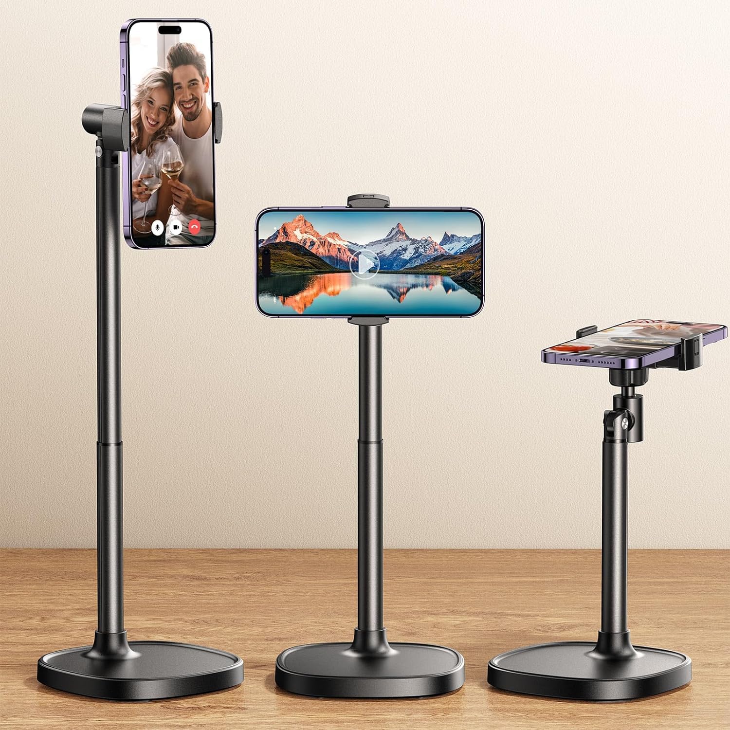 Adjustable Aluminum Alloy Phone Stand for Desk - Universal Retractable iPhone Holder for iPhone 16/15/Pro/Max/Plus - Perfect for Video Calls, Recording, Office & Home Use