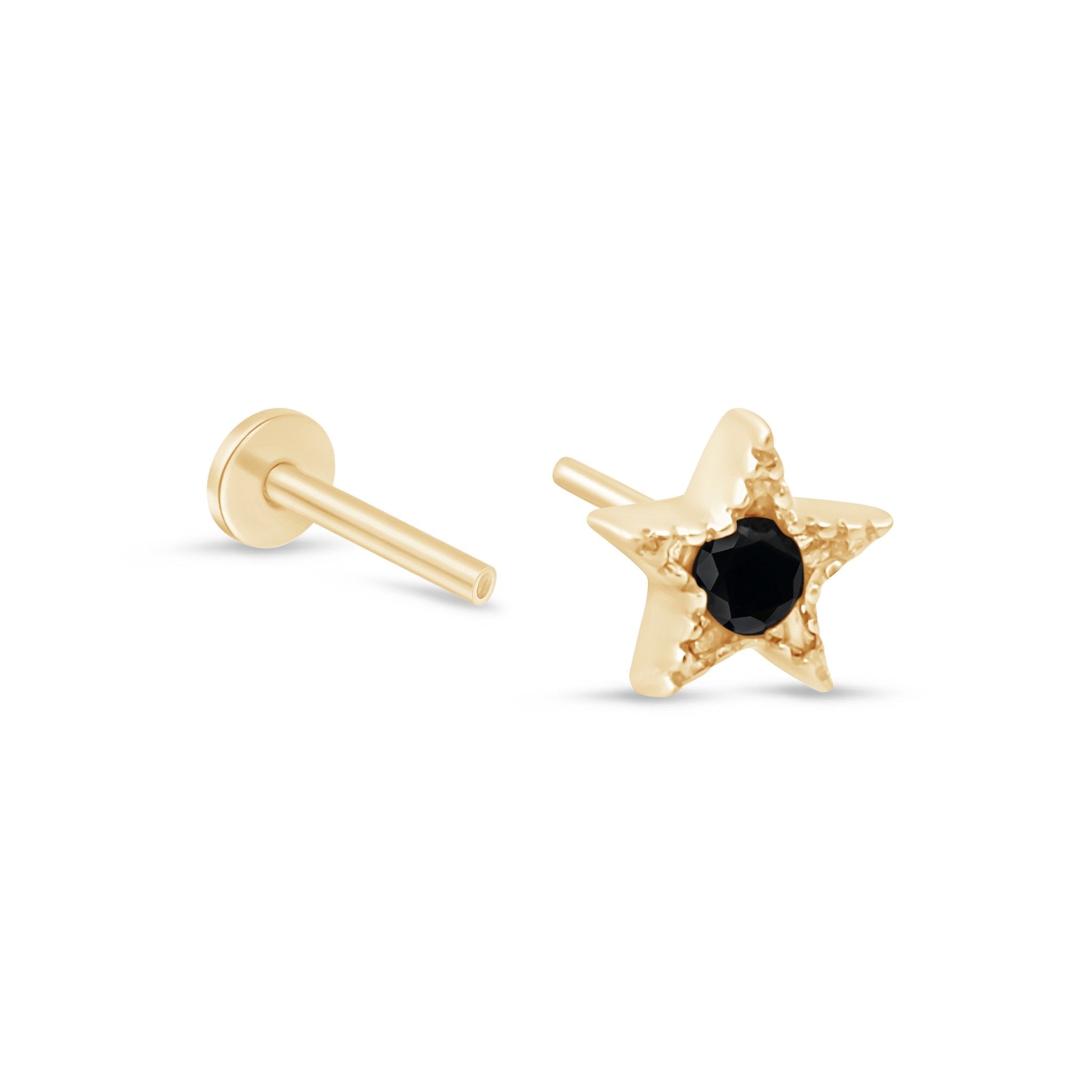 14K Yellow Gold Black Onyx Star Flat Back Stud Earrings with Milgrain Detail – Perfect for Everyday Wear, Gifts & Special Occasions