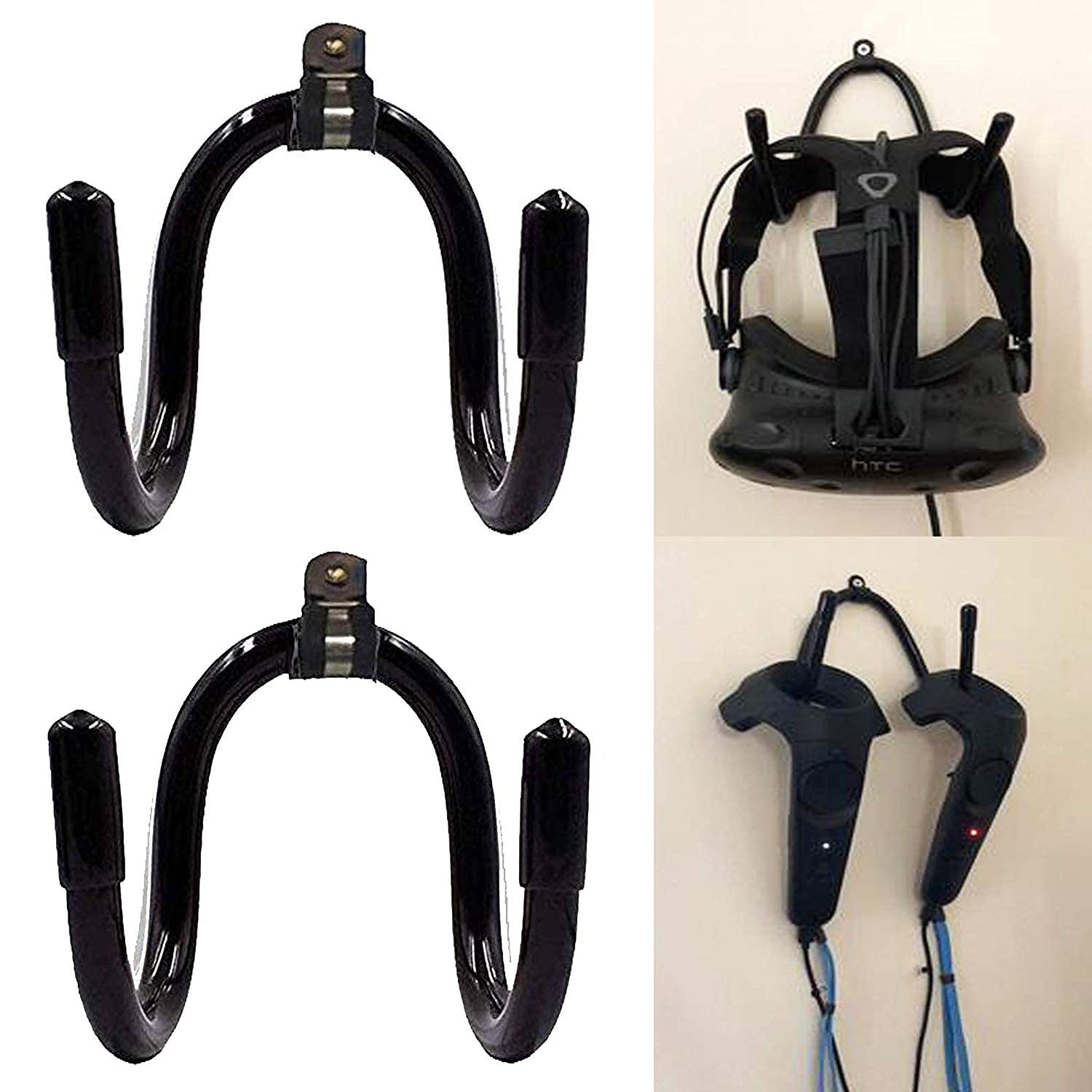 Wall Mount Headphone Holder & Controller Rack (2-Pack) - Gaming & Office Use