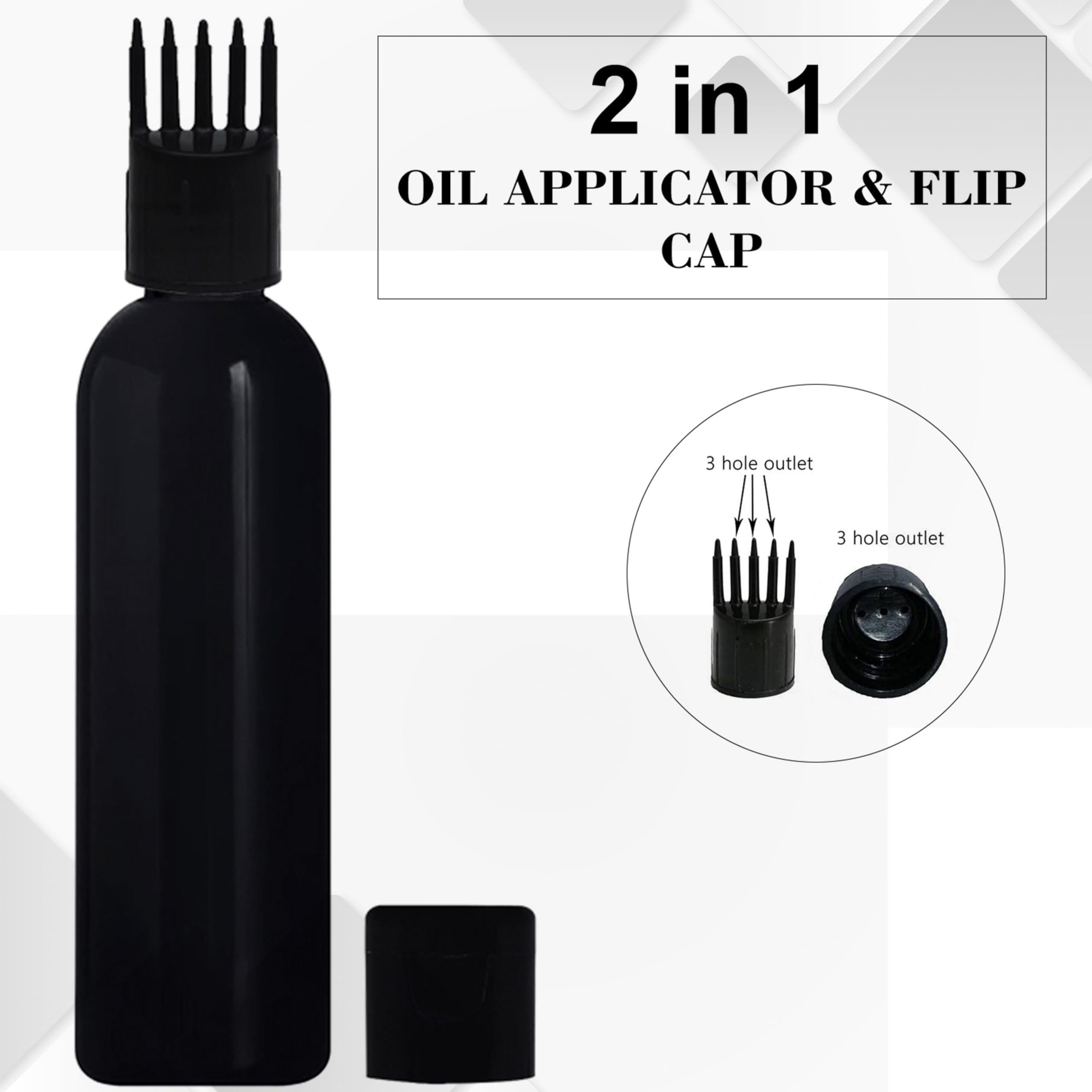 JOYUS 100ml Hair Root Applicator Bottle for Hair Oil, Shampoo & Scalp Treatments - Pack of 2 (Black Bottle with Black Cap) - Perfect for At-Home Hair Care & Scalp Massage