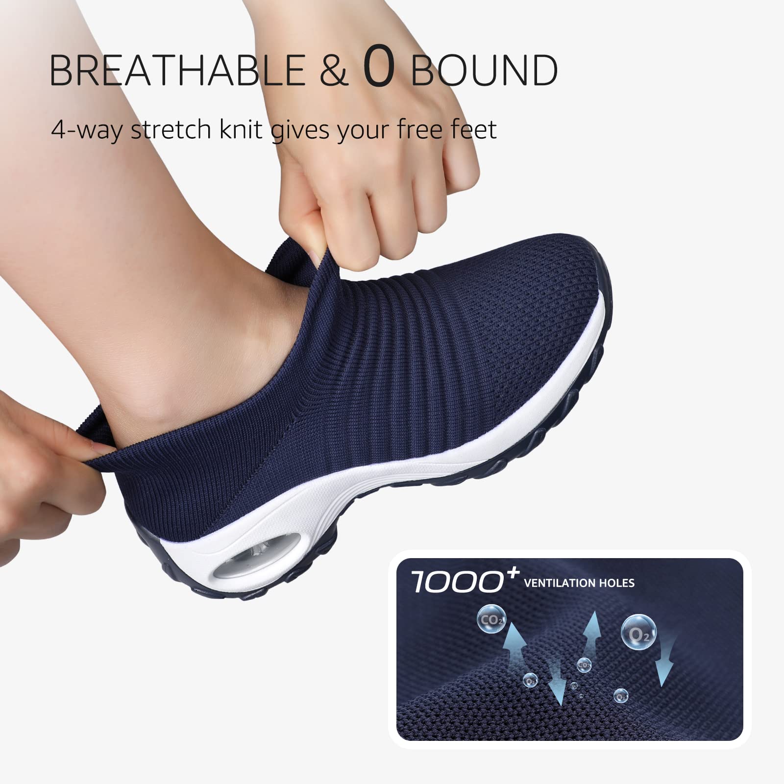 STQ Women's Slip-On Walking Shoes - Breathable Non-Slip Work Sneakers with Air Cushion & Arch Support - Comfortable Orthopedic Shoes for Nurses, Waitresses & All-Day Wear