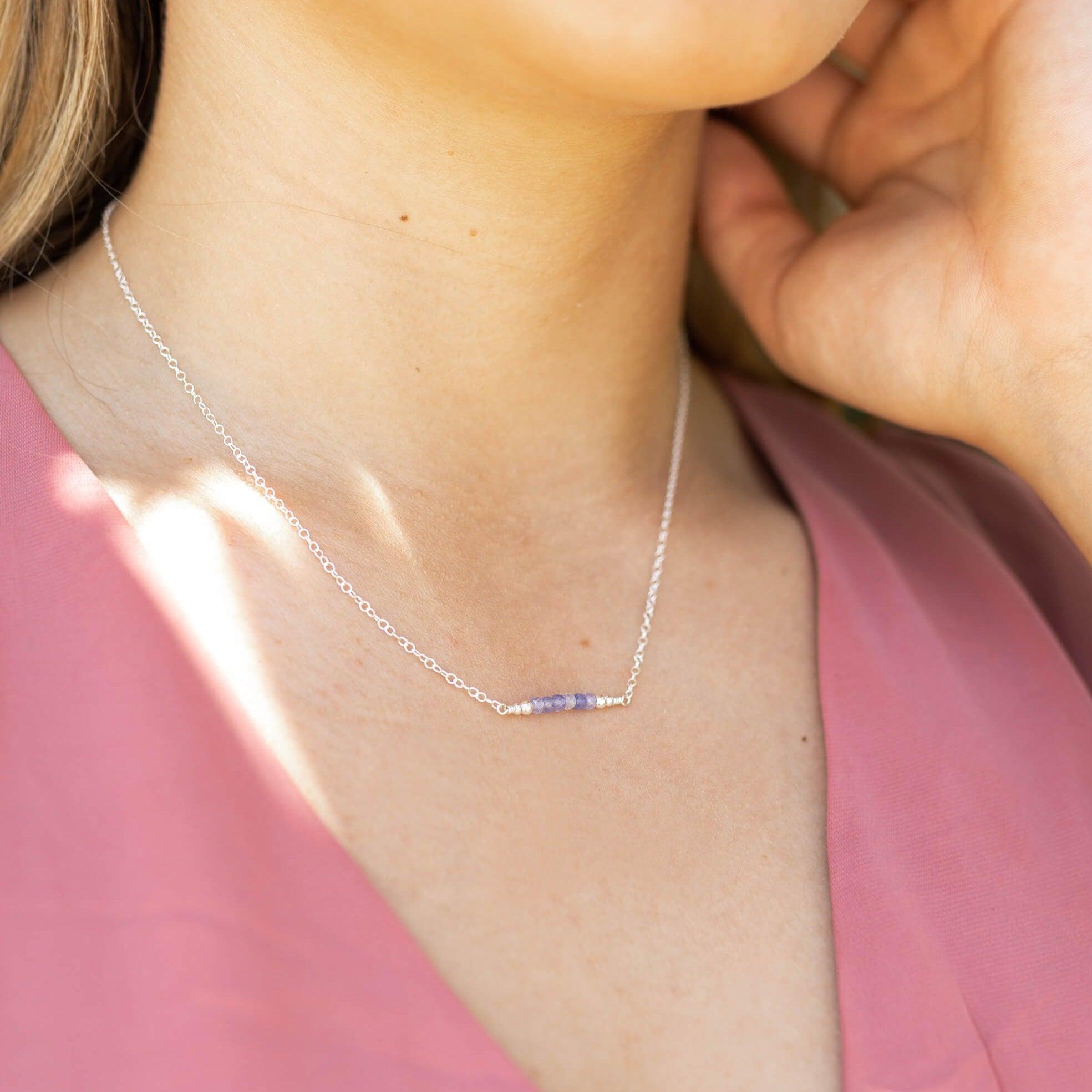 Sparkling Tanzanite Faceted Bead Bar Necklace - Elegant Handmade Jewelry for Women, Perfect for Weddings, Parties & Special Occasions