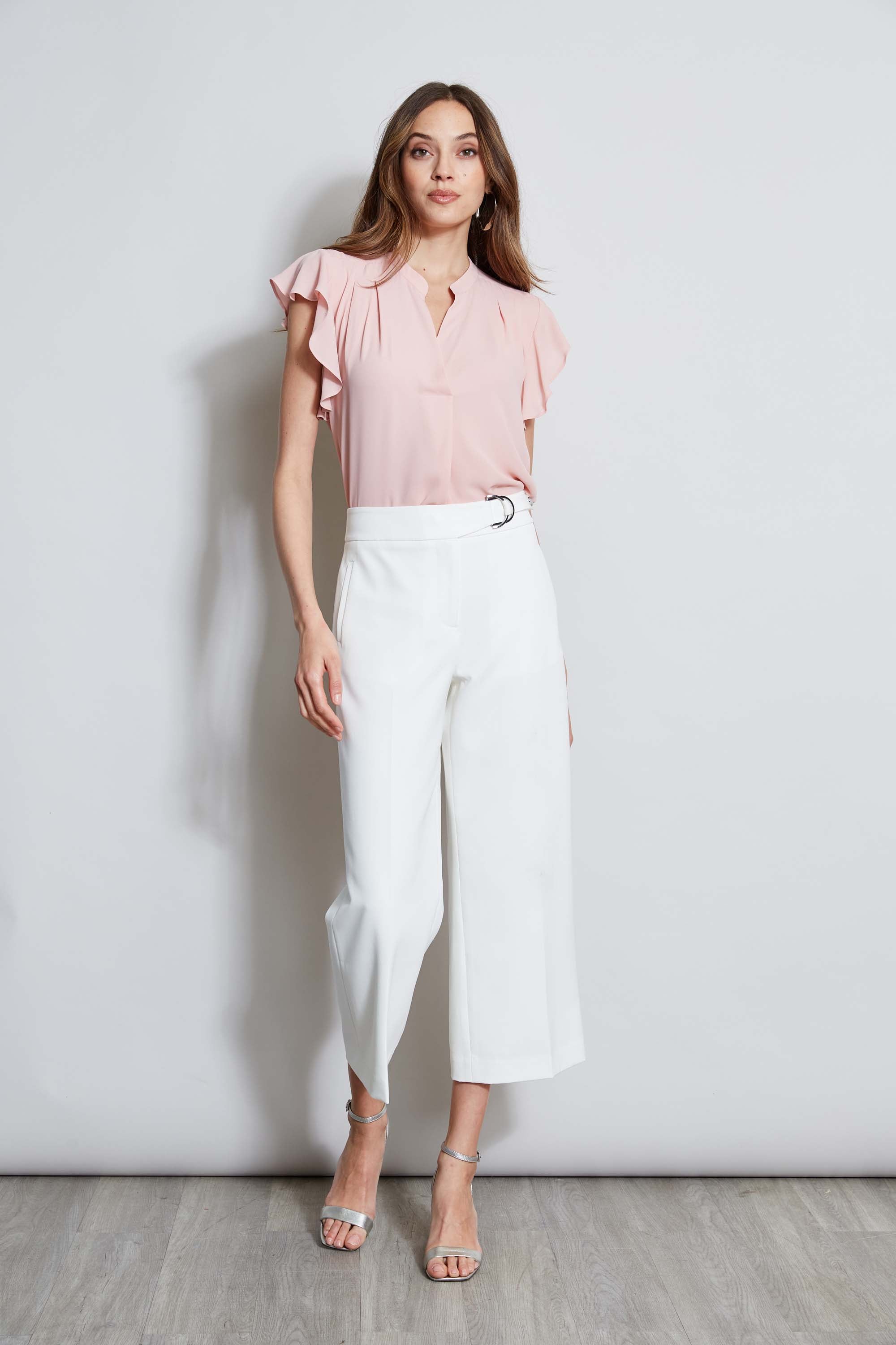 Tahari Women's Flutter Sleeve Blouse - Elegant Flowy Top for Work & Casual Wear | Office Outfits, Date Nights & Special Occasions