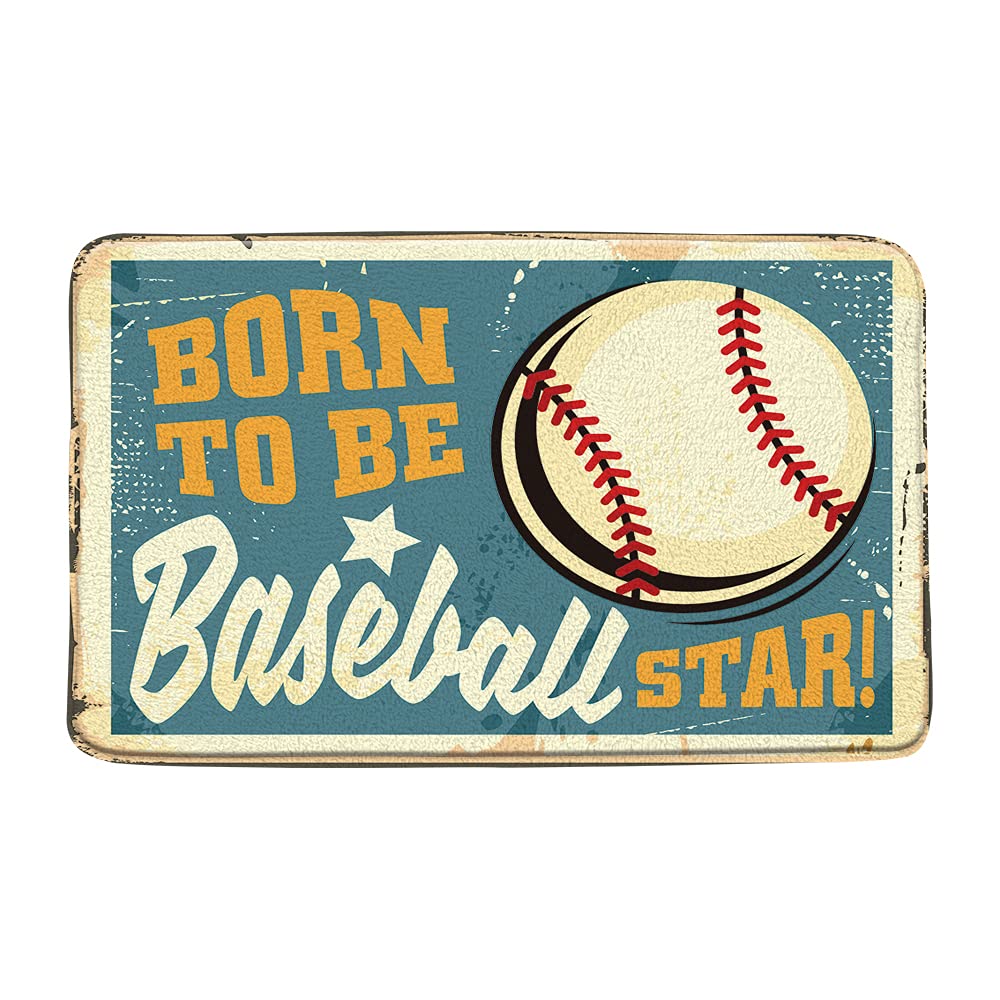 Non-Slip Baseball Bath Mat for Boys - Soft Microfiber Memory Foam Bathroom Rug with Motivational Sports Quote (16x24 & 17.8x29.5 Inch) - Perfect for Kids' Bathroom, Sports Themed Decor, and Baseball Lover Gifts