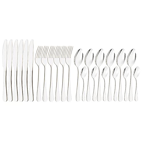 24-Piece Stainless Steel Silverware Flatware Set - Black Cutlery Set with Forks, Knives, Spoons & Storage Box | Elegant Dinnerware for Restaurants, Weddings, Dinner Parties & Home Kitchen Use (Silver, 6 Sets)