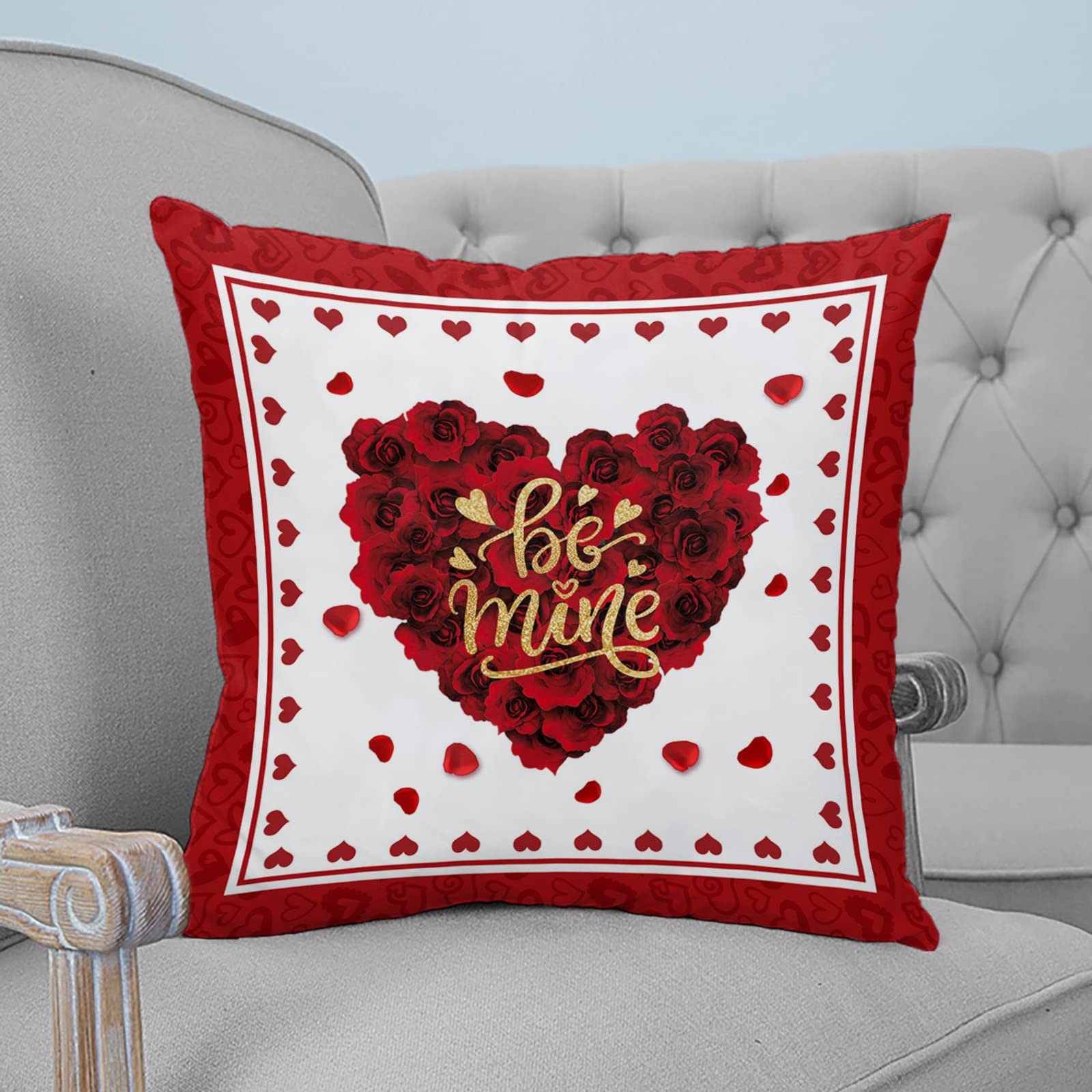 Romantic Rose Love Sweetheart Valentine's Day Throw Pillow Covers 18x18 Inches - Decorative Cushion Covers for Sofa, Couch, Chair - Perfect for Home Decor, Living Room, Bedroom & Wedding Gifts