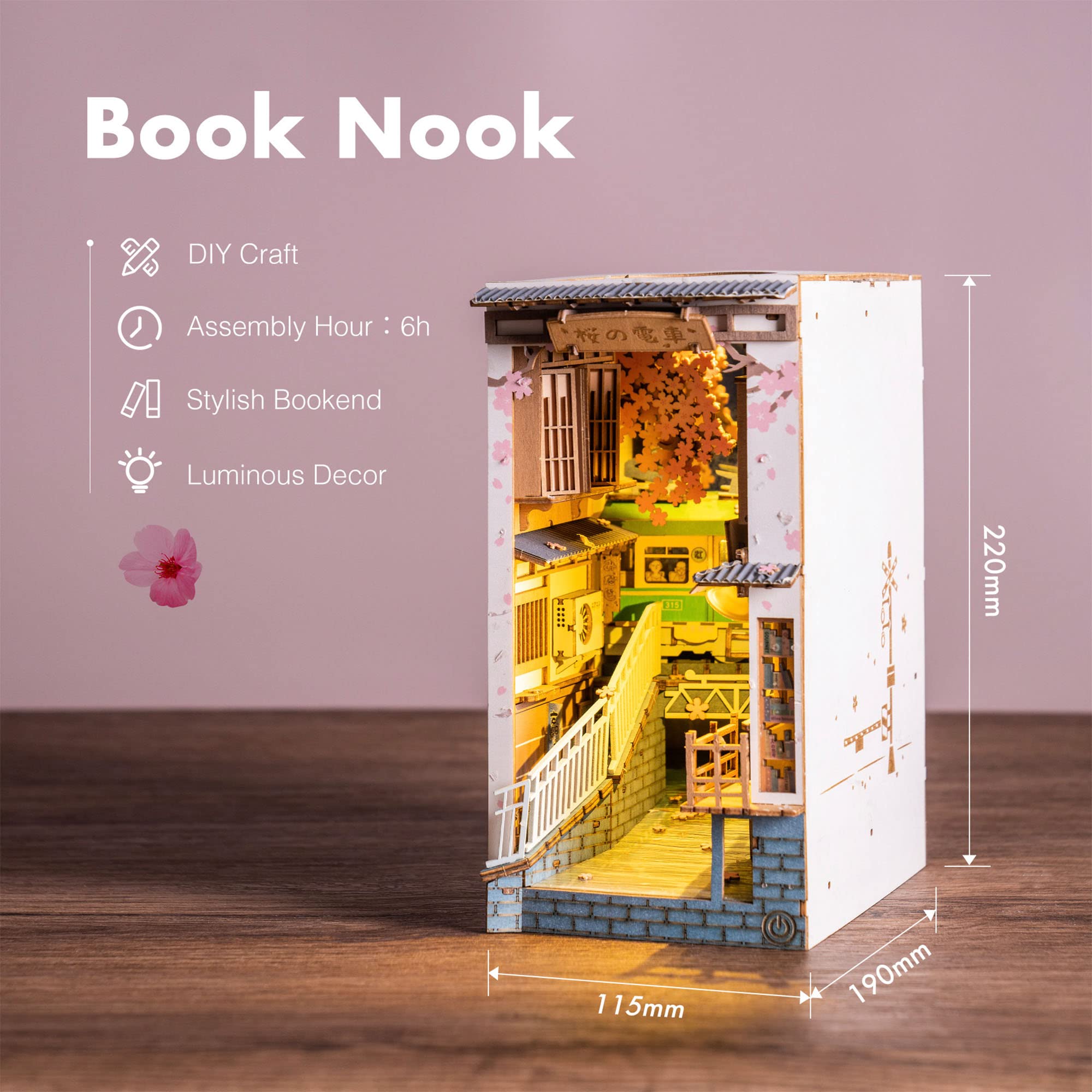 Rolife DIY Book Nook Kit - Wooden Decorative Bookends with LED Lights for Home & Office Decor | Miniature Dollhouse Model Building Kits | Perfect for Bookshelf Insert, Gift Giving & Creative Hobbyists