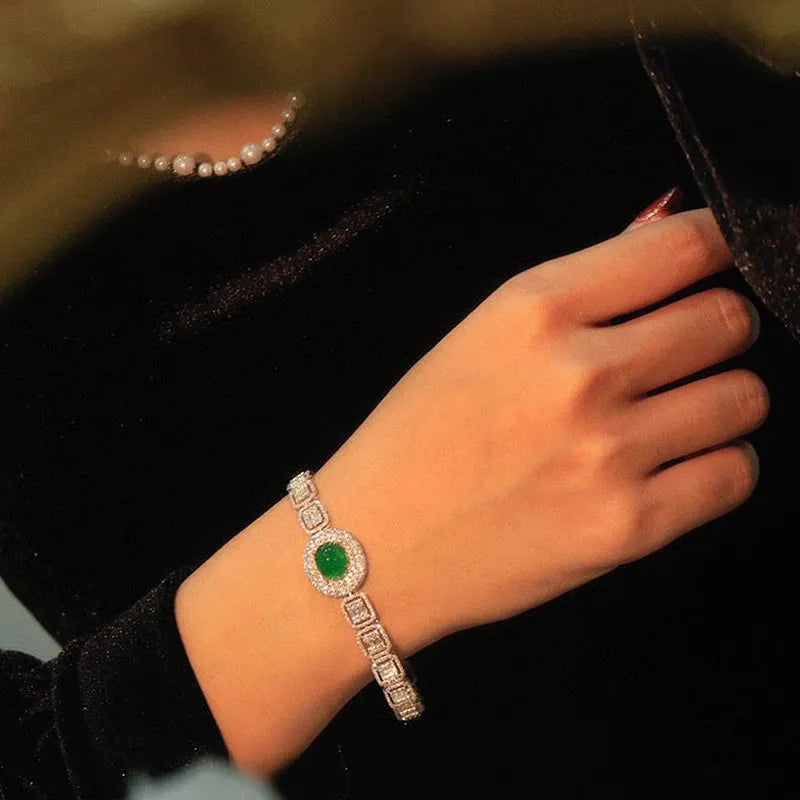 18K Gold Real Diamond & Natural Emerald Luxury Bracelet for Women - High-Quality Gift for Banquets, Parties & Special Occasions