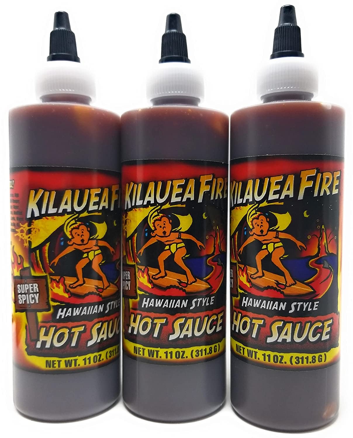 Kilauea Fire Hot Sauce - 11 fl.oz. Bottle (Pack of 3) | Extra Spicy Chili Pepper Sauce for Tacos, Wings & BBQ | Gourmet Hot Sauce for Cooking & Gifts