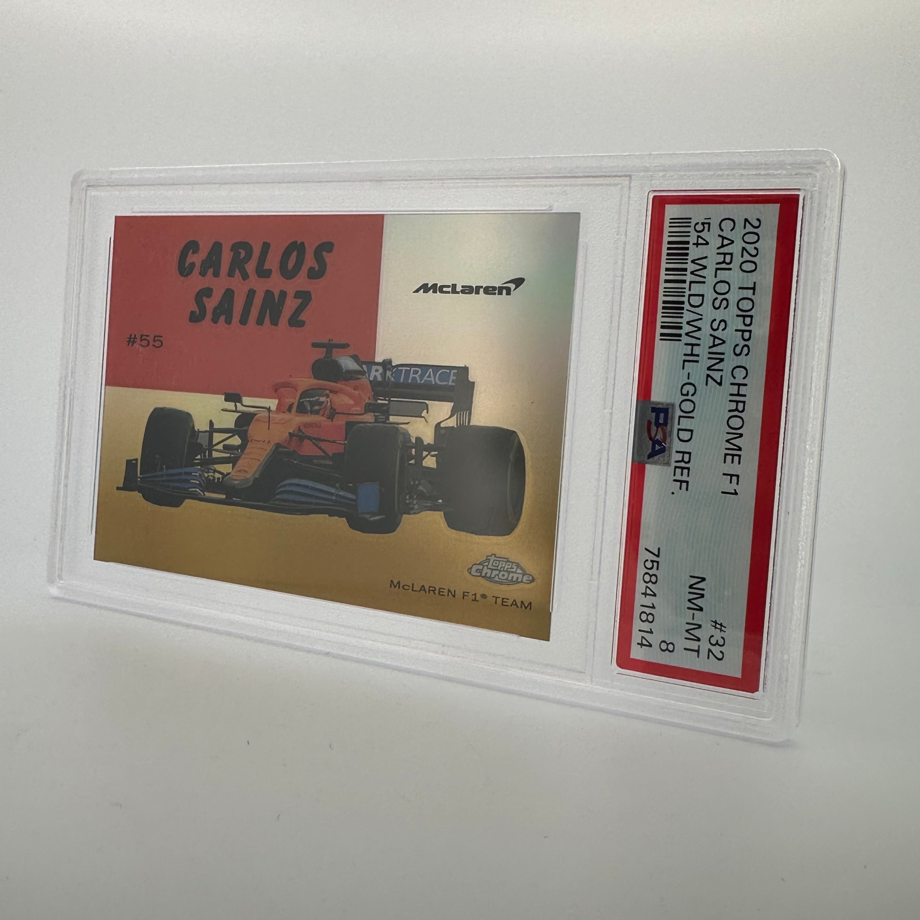 PSA 8 43/50 Carlos Sainz World On Wheels #54W 32 Gold Refractor - Rare Racing Card for Collectors & Fans, Perfect for Display & Investment