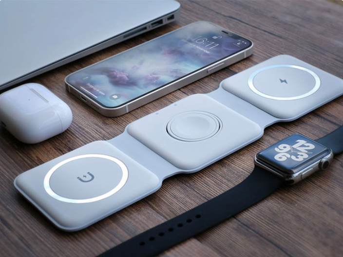 3-in-1 Magnetic Wireless Charger for iPhone 14/13/12 - Fast Charging Station with MagSafe for AirPods & Apple Watch - Perfect for Travel, Office & Nightstand Use