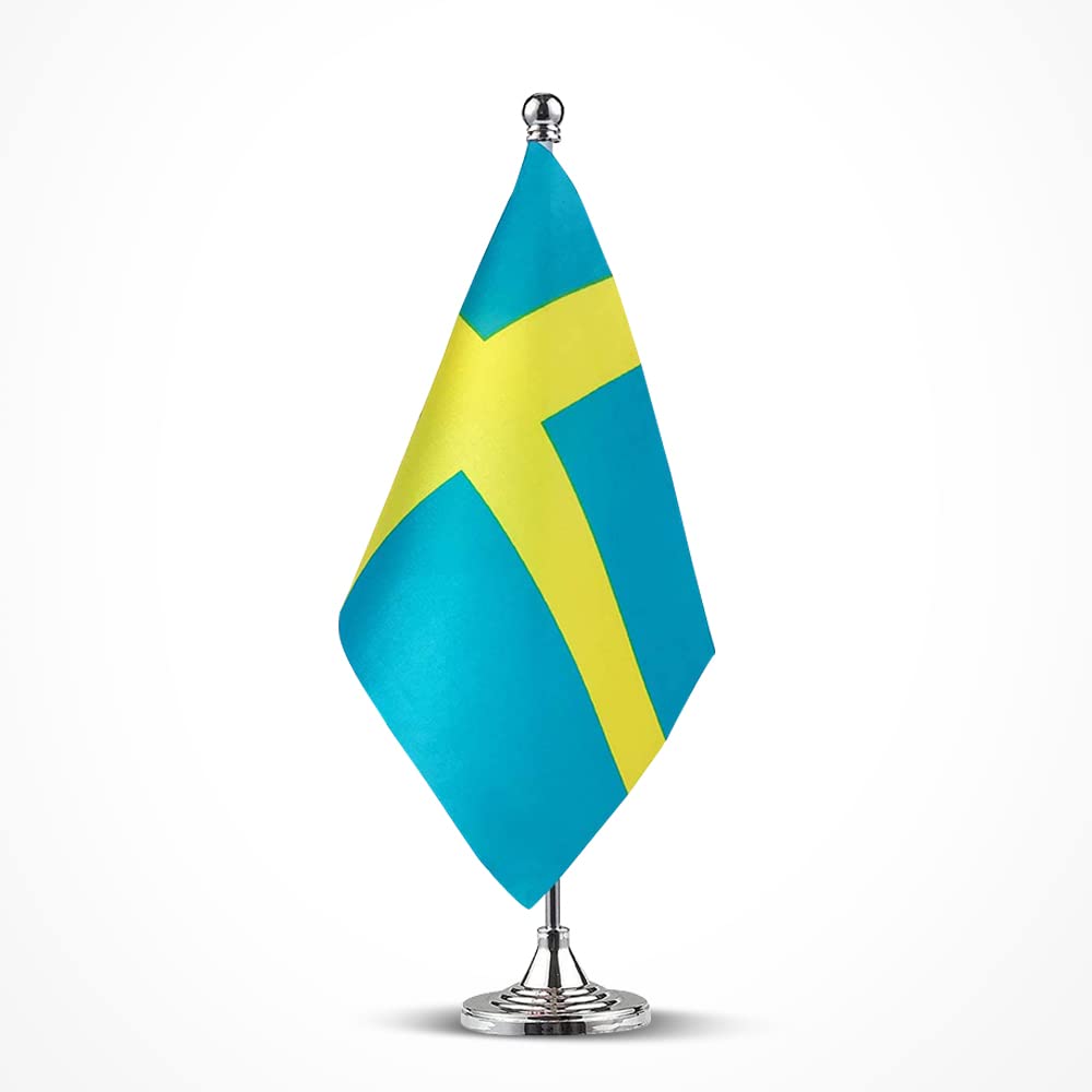 Swedish Flag Mini Desk Decor - 12 Pack Small Sweden National Flags for Tabletop, Office, Party & Home Decorations | Perfect for World Cup, National Day & Cultural Events