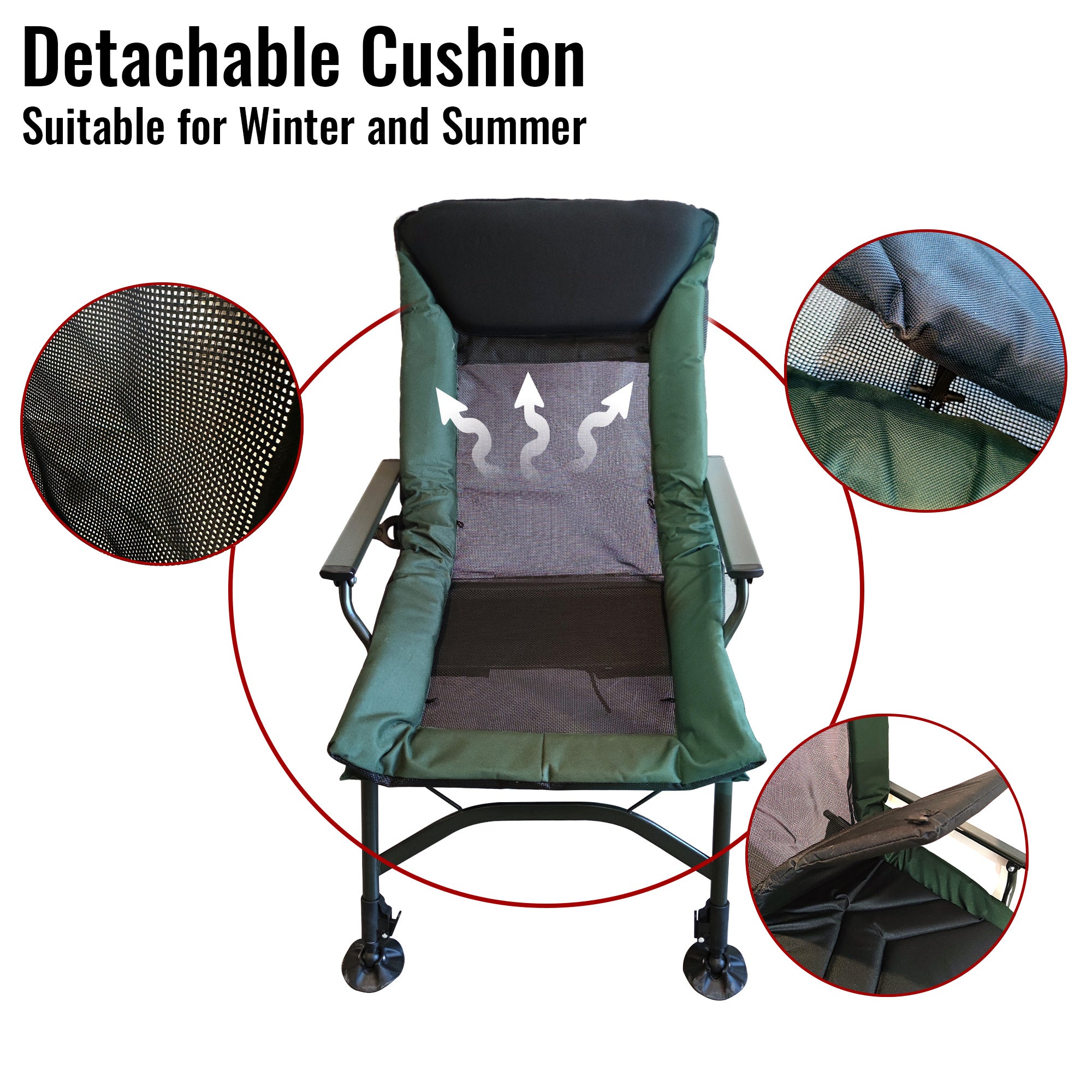 Portable Folding Reclining Camping Chair with Adjustable Backrest - Lightweight Outdoor Lounge Chair for Camping, Beach, Hiking, Fishing, Picnics & Backyard Relaxation (Green & Black)