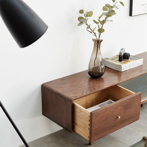 Solid Oak & Beech Wood TV Stand - Modern Entertainment Center for Living Room, Bedroom - Durable & Stylish TV Console with Storage Shelves