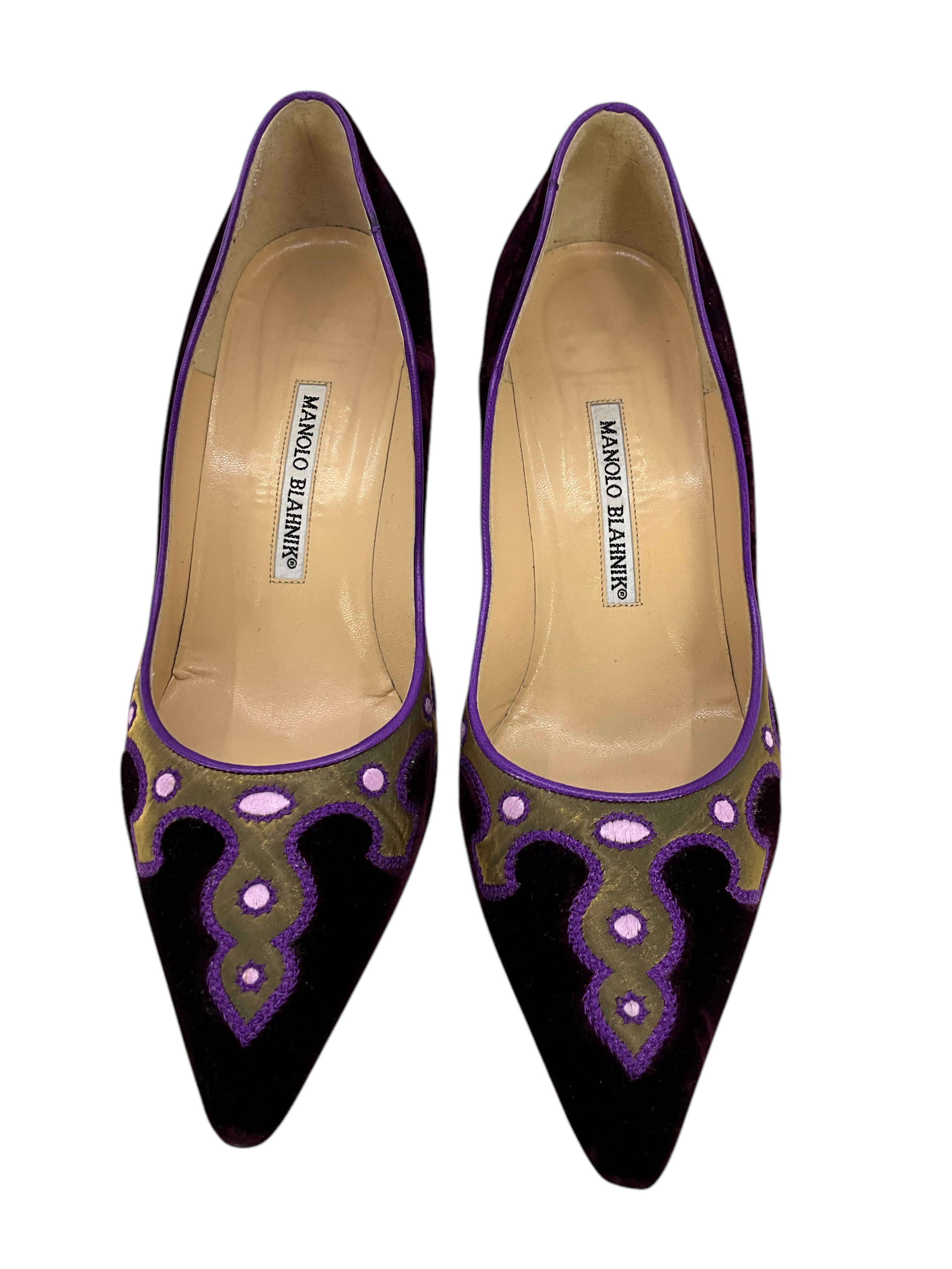 Manolo Blahnik Kayan Velvet Pumps Women's Size 8 - Luxury High Heel Dress Shoes for Weddings, Parties & Evening Events