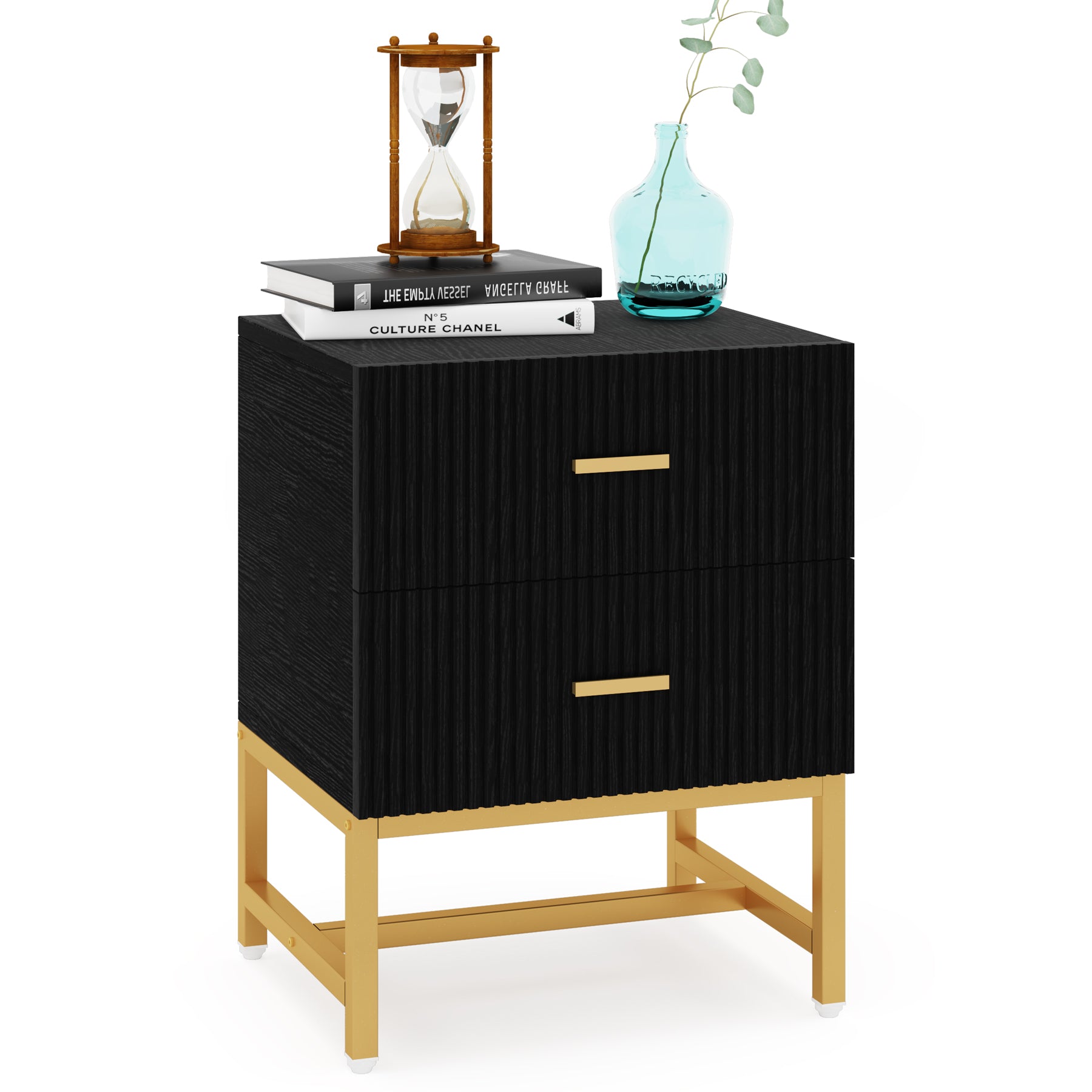 Modern 2-Drawer Nightstand with Storage - Stylish Bedside End Table for Bedroom, Living Room & Office Organization