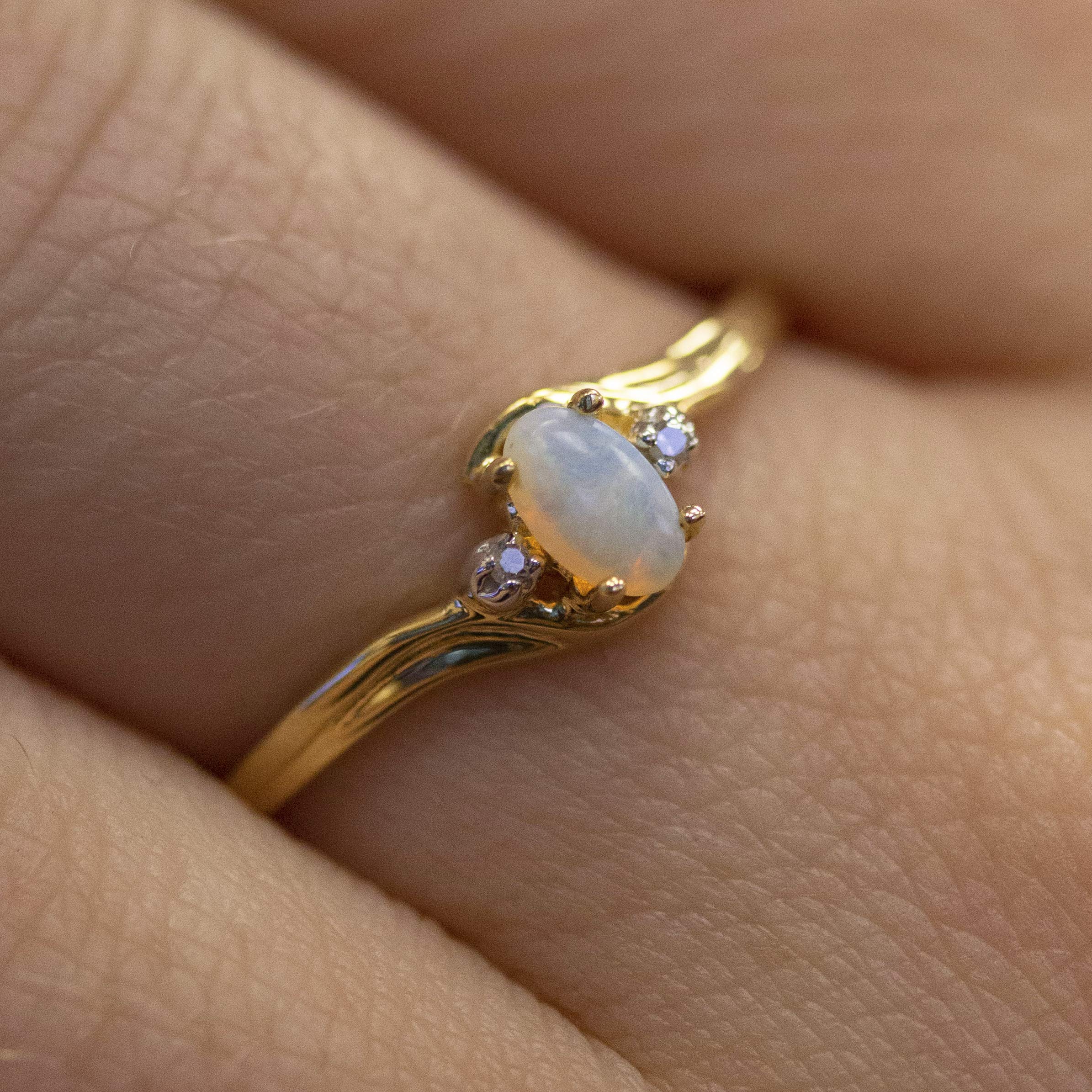 14K Yellow Gold Opal and Diamond Ring for Women – Elegant Jewelry Gift for Wedding, Anniversary & Special Occasions