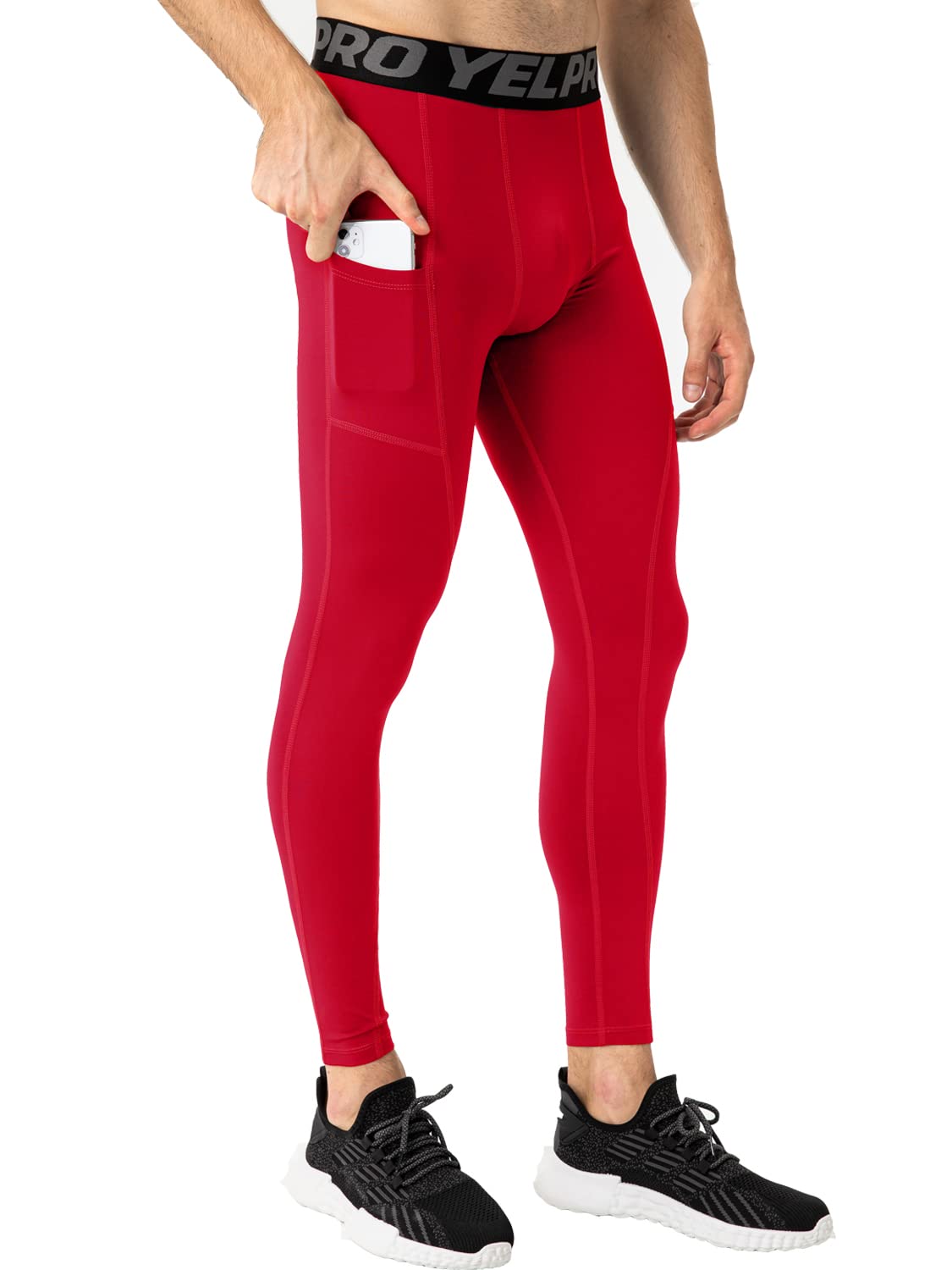 Yuerlian Men's Compression Pants with Pockets - Moisture Wicking Athletic Leggings for Running, Cycling & Workouts (1-3 Pack) | Base Layer Tights for Gym, Yoga & Outdoor Sports