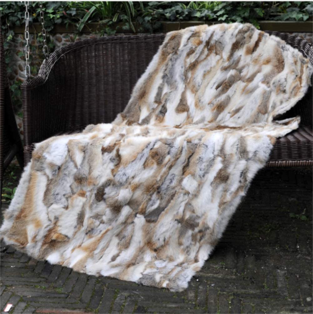 Premium 100% Natural Rabbit Fur Throw Blanket - 22x43 Inches, Luxurious Soft & Durable Tan Bed Cover, Rug, or Carpet Accessory | Perfect for Cozy Winter Nights, Home Decor, and Gift Giving