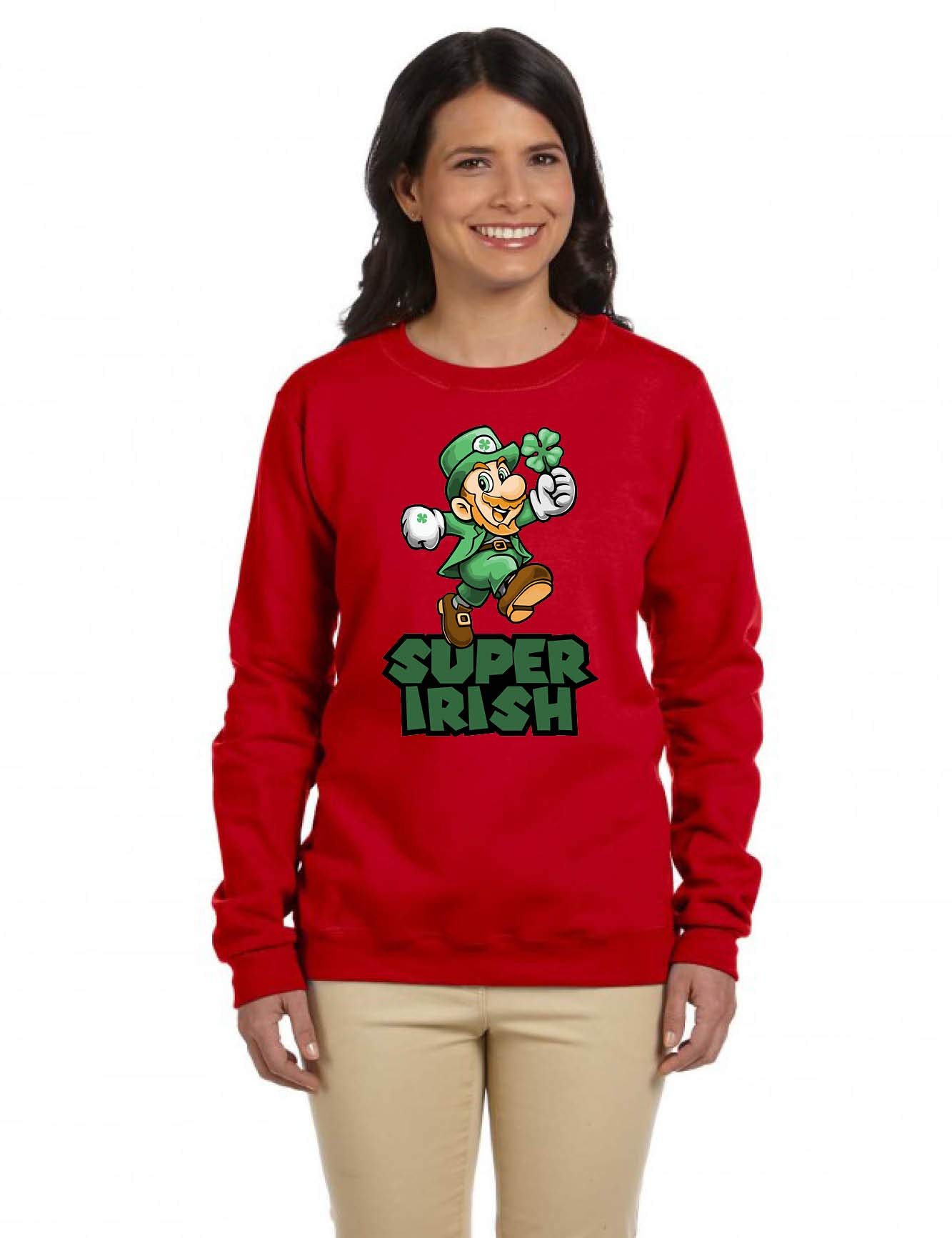 ALLNTRENDS Super Irish St. Patrick's Day Sweatshirt for Adults - Retro Game Leprechaun Graphic Hoodie | Perfect for Pub Crawls, Irish Festivals & Casual Wear