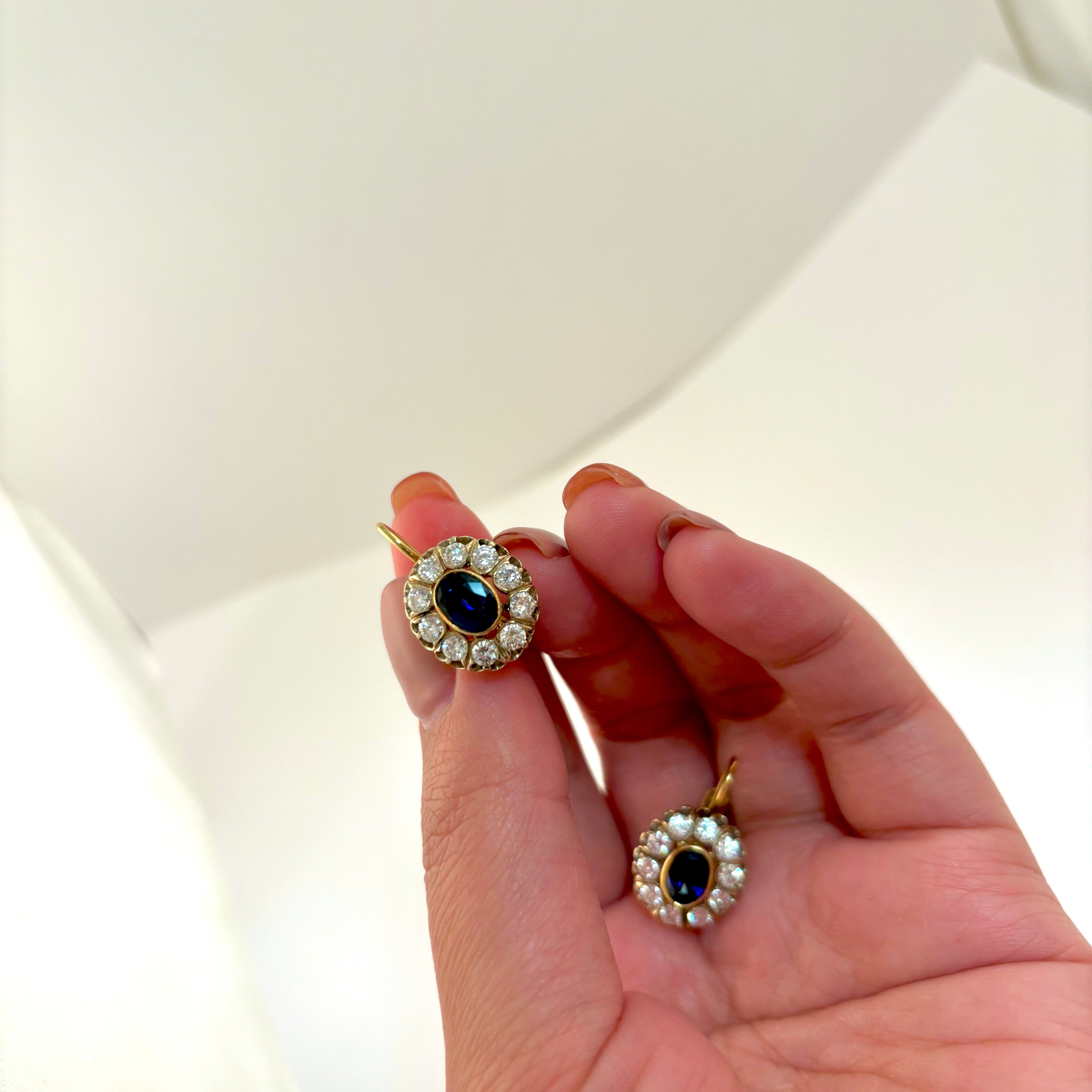 14K Yellow and White Gold Sapphire and Diamond Earrings - 2.13ctw Total Weight, 1.31ctw Sapphire | Elegant Jewelry for Weddings, Anniversaries & Special Occasions
