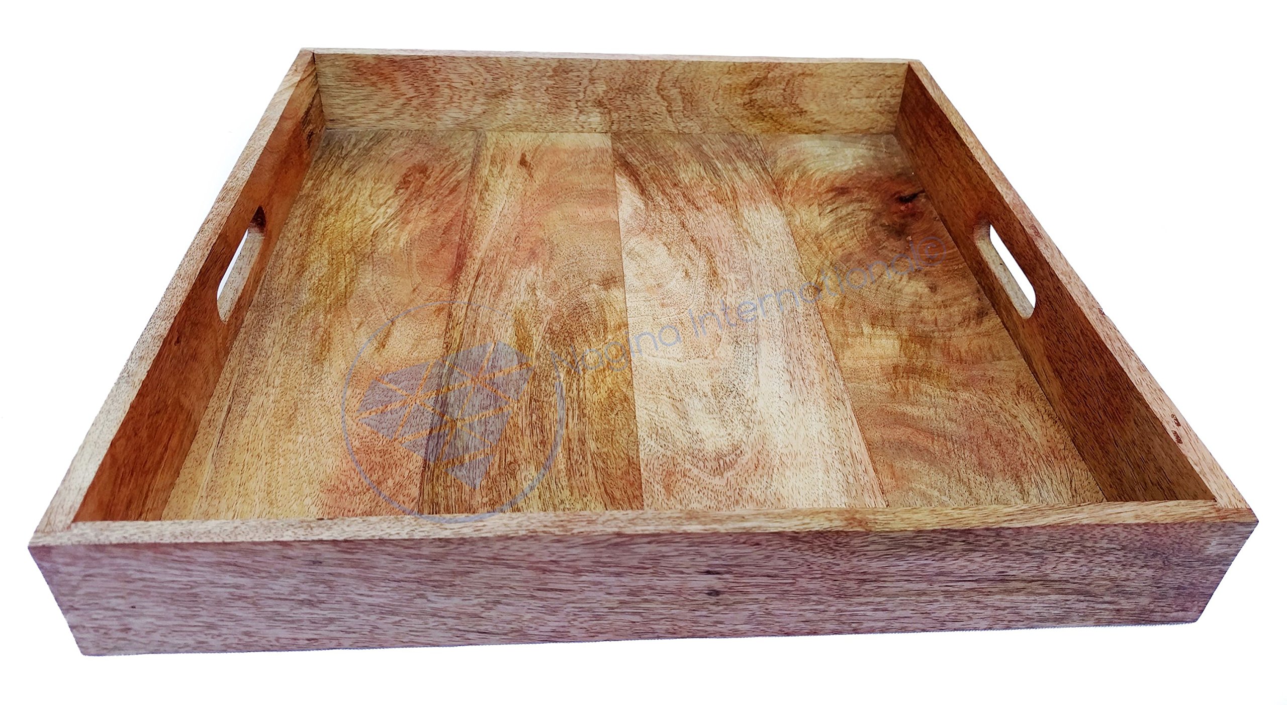 Square Wooden Serving Tray - Natural Wood Kitchen Decor Tray with Handles | Perfect for Breakfast in Bed, Coffee Table Decor, and Entertaining Guests | Nagina International