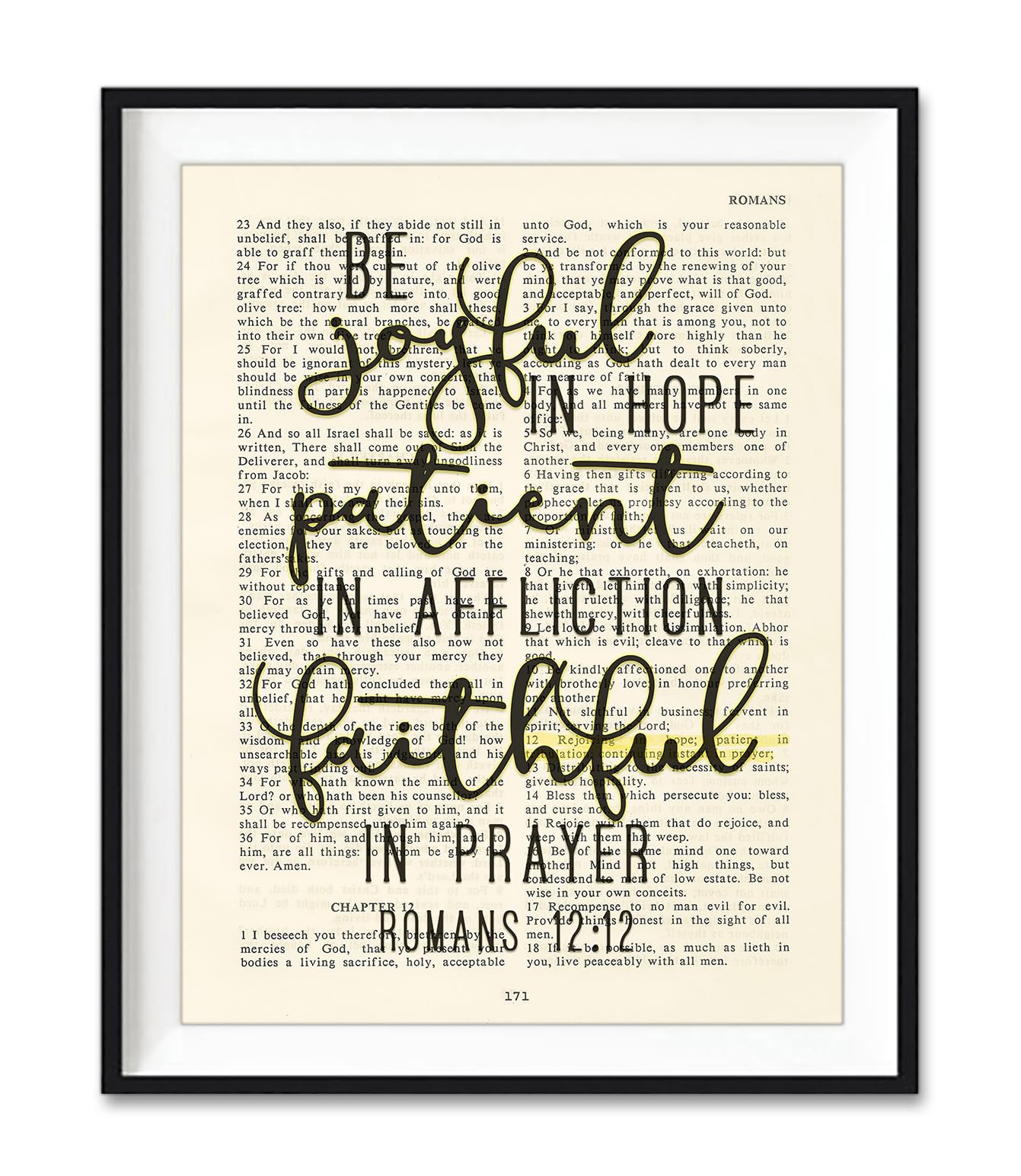 Vintage Bible Art Print Romans 12:12 - Christian Wall Decor for Home & Prayer