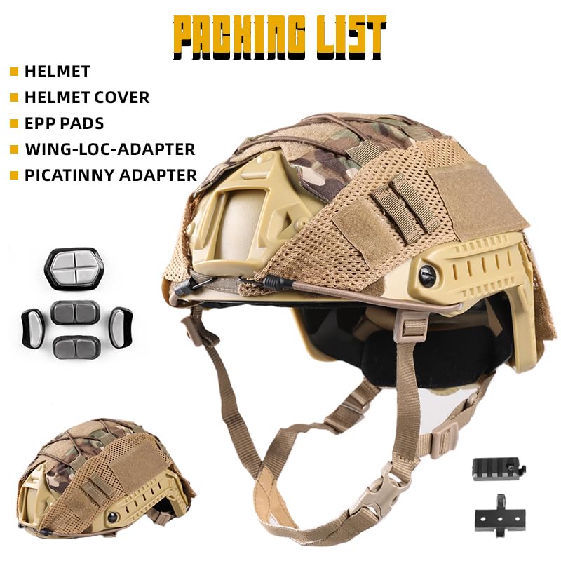 Adjustable Tactical Helmet with Removable Cover - Military PJ Style Helmet for Airsoft, Hunting & Shooting | NVG Mount Compatible | Perfect for Outdoor Sports, Cosplay & Tactical Training