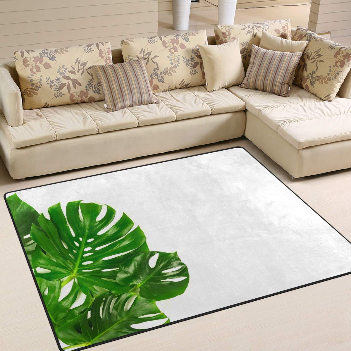 ALAZA Green Leaves Tropical Monstera Area Rug 5'3