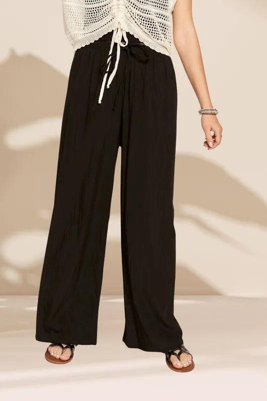 ADORA Women's Waist Tie Crinkle Flowy Pants - Stylish & Comfortable High-Waisted Lounge Pants for Casual Wear, Travel & Yoga