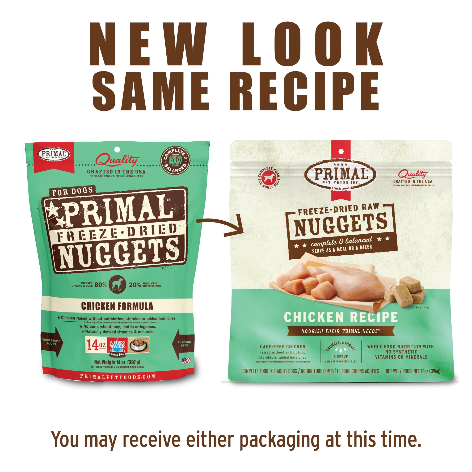 Primal Freeze Dried Raw Dog Food Nuggets - Chicken Recipe | Grain Free, High Protein Complete Meal for Dogs | Perfect as Topper, Treat or Full Meal Replacement | 5.5 oz | Ideal for Active Dogs, Puppies & Senior Pets