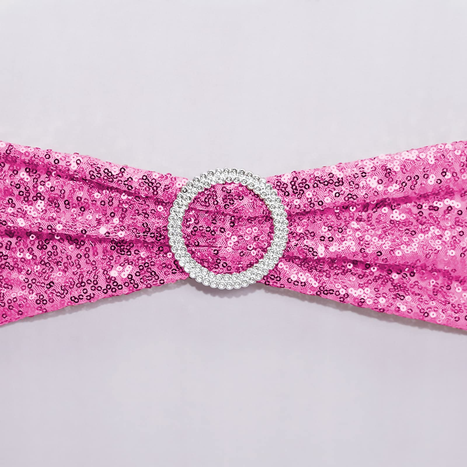100pcs Sequin Spandex Chair Sashes with Buckle - Stretchable Decorative Bands for Wedding, Banquet, Birthday, Graduation, Party, Anniversary & Prom Decorations (Magenta) - Perfect for Table Setting, Venue Decor, and Event Styling