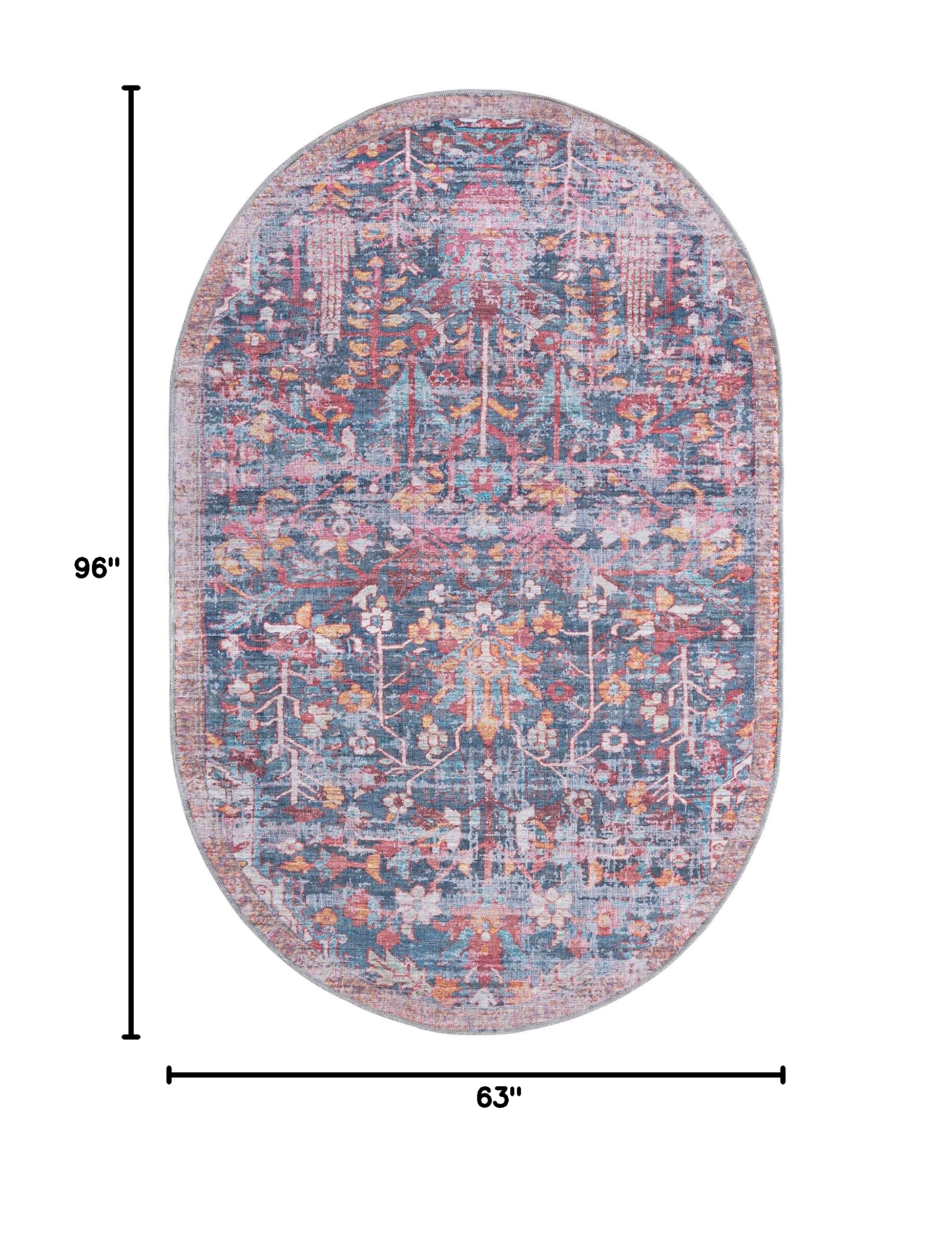 Washable Navy Blue 5' x 8' Oval Low-Pile Rug - Maahru Collection by Rugs.com | Non-Slip Living Room Carpet, Dining Area Floor Mat, Pet-Friendly Home Decor for Open Concept Spaces