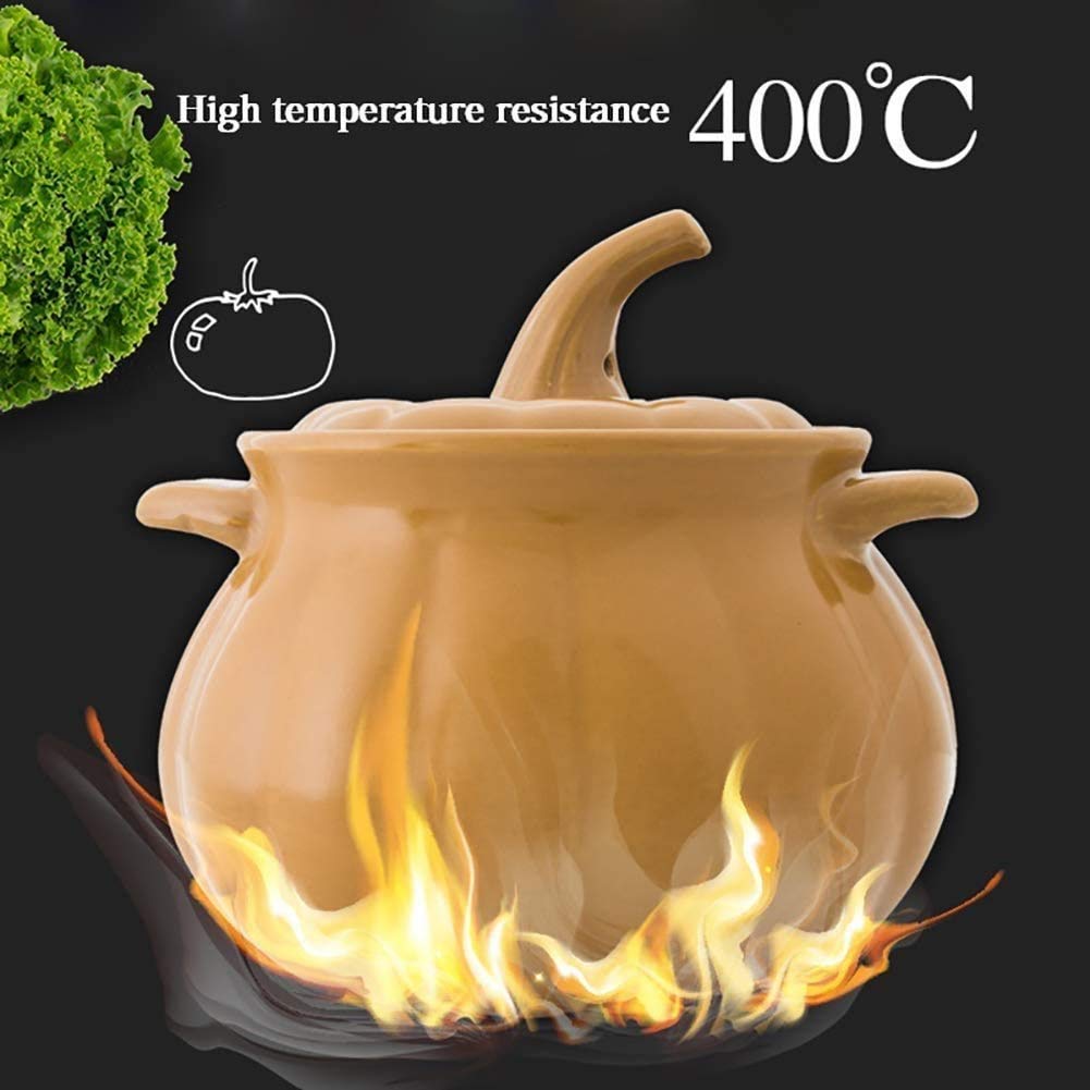 Pumpkin Shaped Ceramic Casserole Dish with Lid - 2 Quart (2000ml) Flameproof Soup Pot for Baking, Stewing & Serving | Perfect for Oven, Stovetop & Table Serving