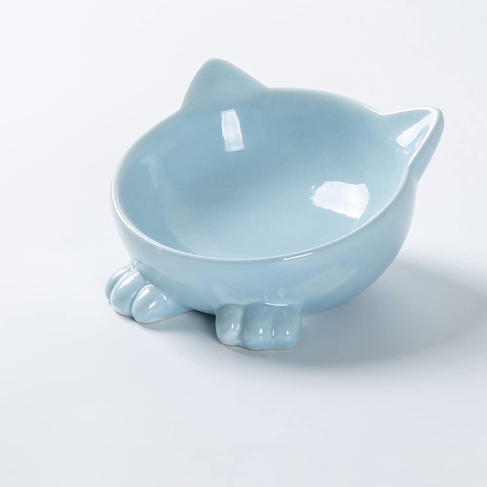 La La Pet® Tilted Ceramic Pet Bowl - 15° Elevated Cat & Dog Food Dish with Non-Slip Base, Water Bowl for Kittens & Puppies - Perfect for Indoor, Outdoor, Travel & Vet Visits (Blue)