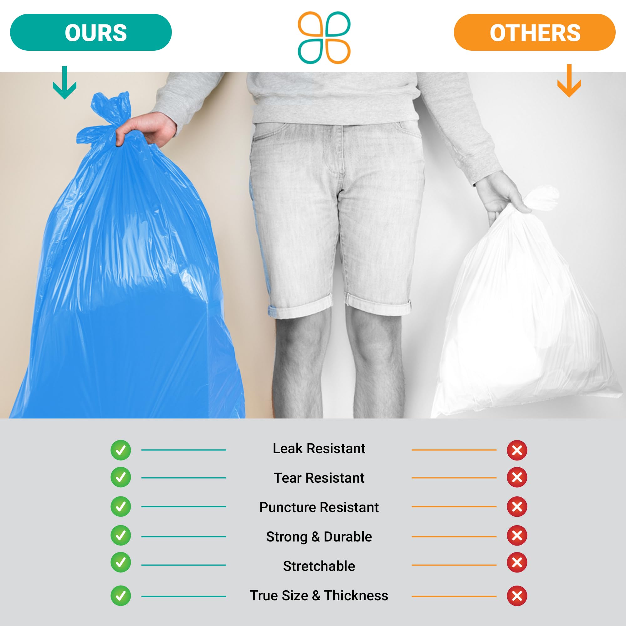 Heavy Duty 95-Gallon Trash Bags - 1.5 Mil Thick Large Kitchen Garbage Bags for Rolling Trash Bins - 61