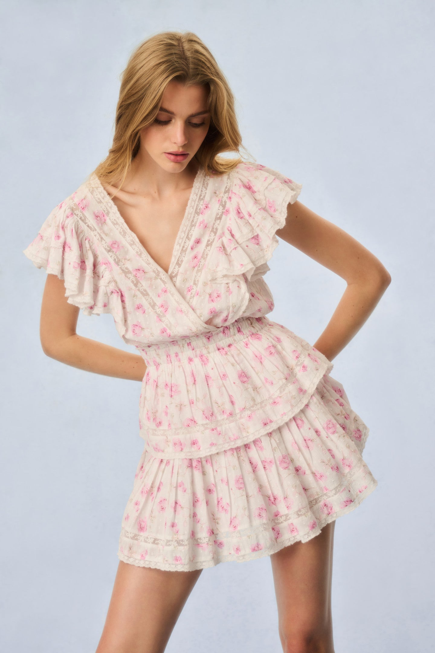 Gwen Fragrance Print Cotton Mini Dress - STERLING DUSK | Floral Summer Casual Dress for Women | Perfect for Beach, Party & Date Night