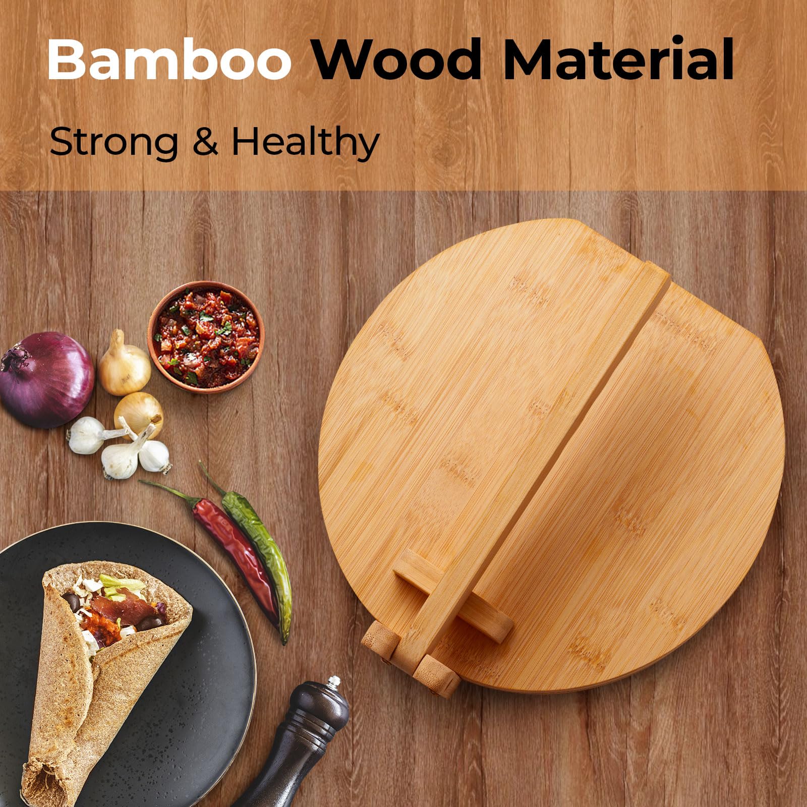 10 Inch Wooden Tortilla Press Maker with Rolling Pin & 50 Pcs Parchment Paper - Handmade Mexican Tortillas, Roti, Chapati, Tacos, Burritos - Perfect for Home Cooking & Authentic Mexican Cuisine