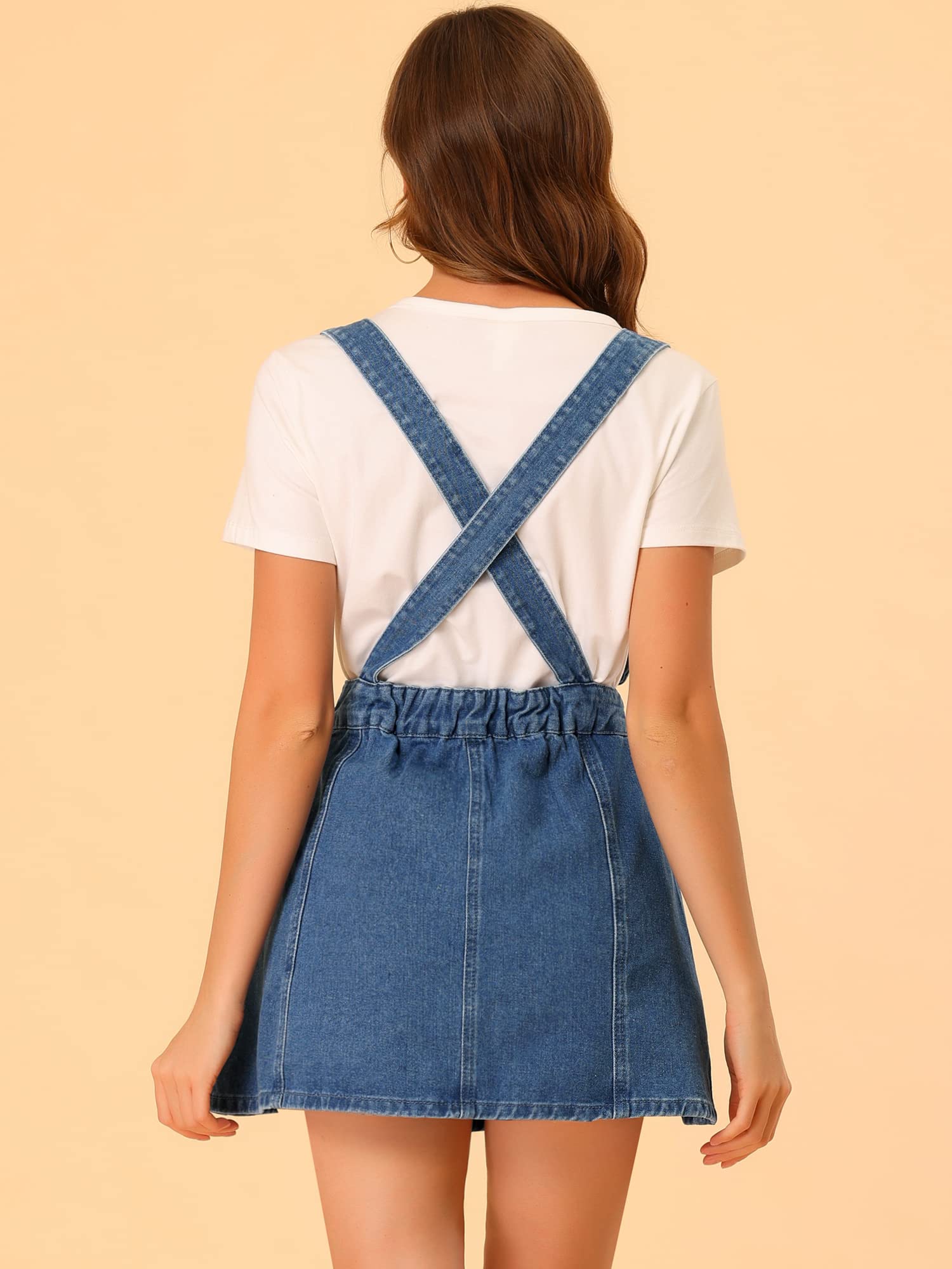 Allegra K Women's Denim Skirt Overall with Adjustable Straps - Mini Suspender Washed Jean Skirt for Casual Outfits, Summer Style, and Streetwear Fashion