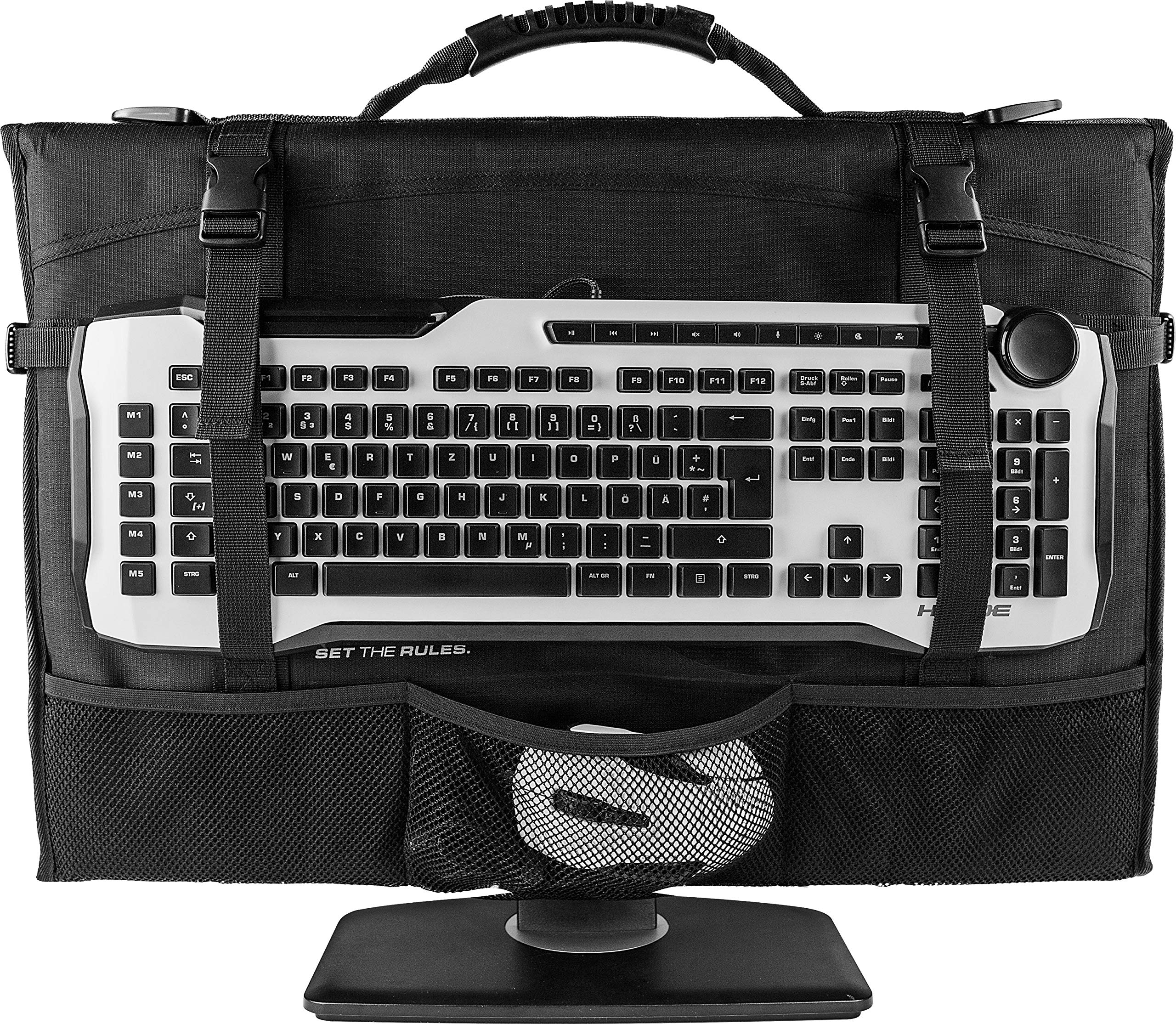 ROCCAT Tusko 24-Inch Universal Flat Screen/Widescreen Monitor Bag - Durable PC Computer Case for Gaming Monitors, Travel Carrier with Adjustable Straps, Black - Perfect for LAN Parties, Office Transport & Home Storage