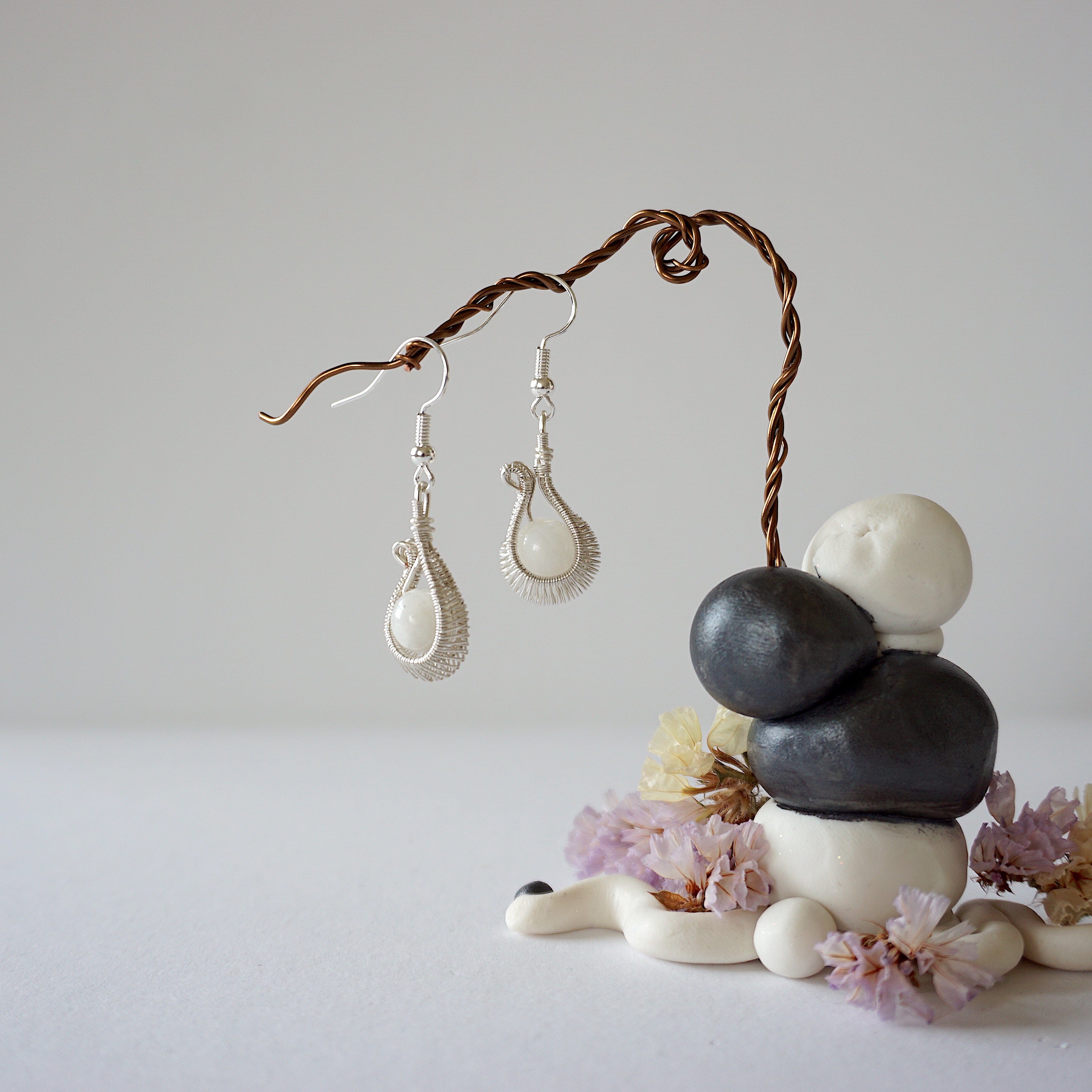 Rainbow Moonstone Hoop Earrings - Silver Plated Cradle Earrings for Women | Boho Chic Jewelry for Everyday Wear & Special Occasions