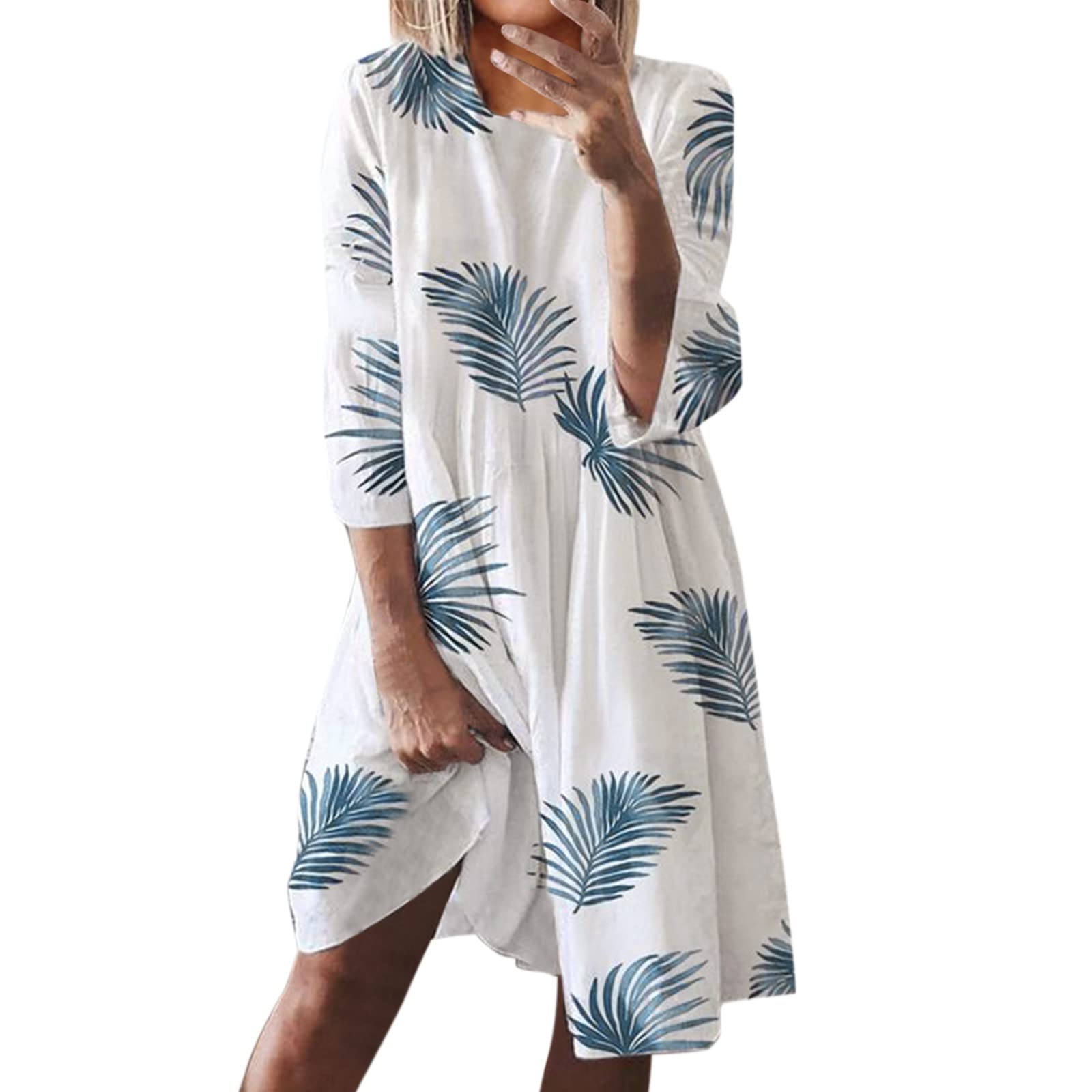 Women's Vintage Print Casual Maxi Summer Dress - Loose Comfortable O-Neck Sleeve Dress for Beach, Vacation & Outdoor Activities